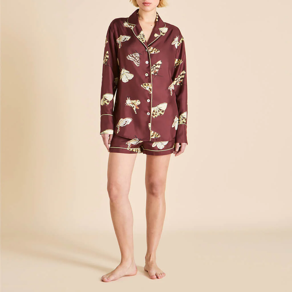 Alba Ettore Brown Moth Pyjamas in Silk Twill - Image 2