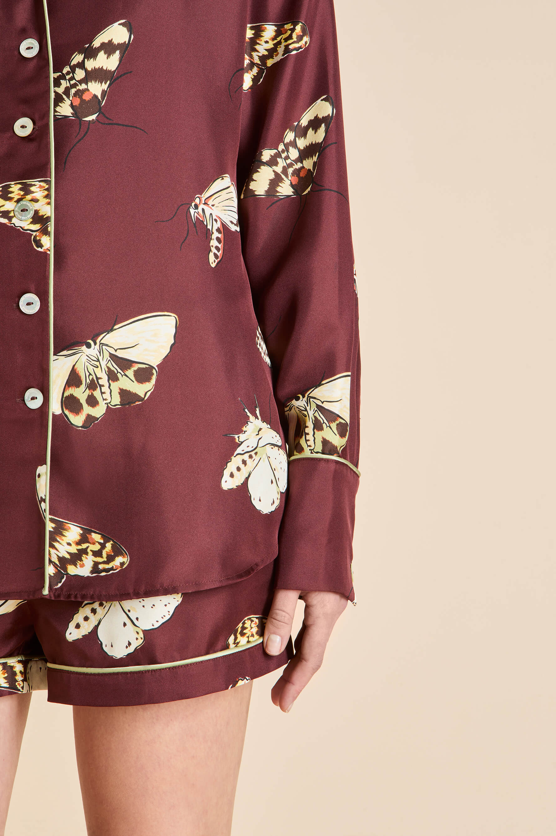 Alba Ettore Brown Moth Pyjamas in Silk Twill - Image 3