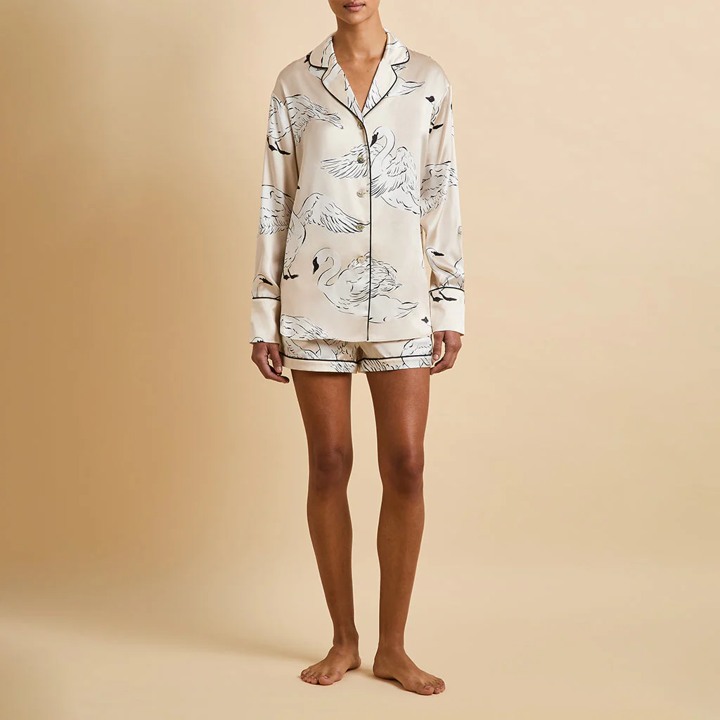 Alba Blanca Cream Swan Pyjamas in Silk Satin - Image 2