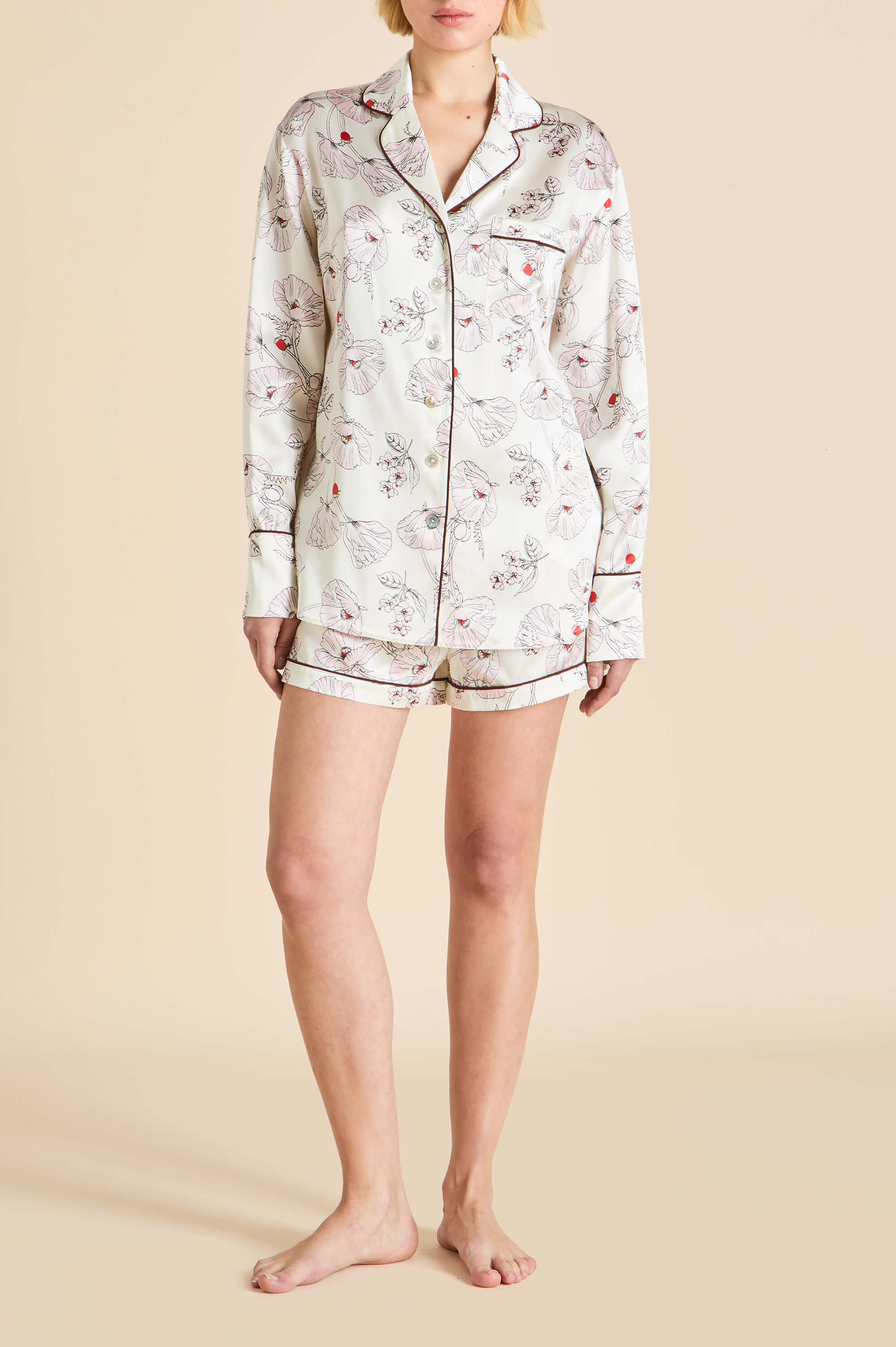 Alba Rosalia Ivory Floral Pyjamas in Silk Satin