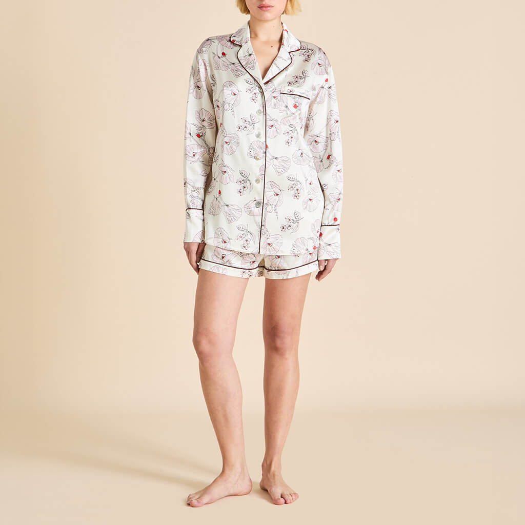 Alba Rosalia Ivory Floral Pyjamas in Silk Satin - Image 2