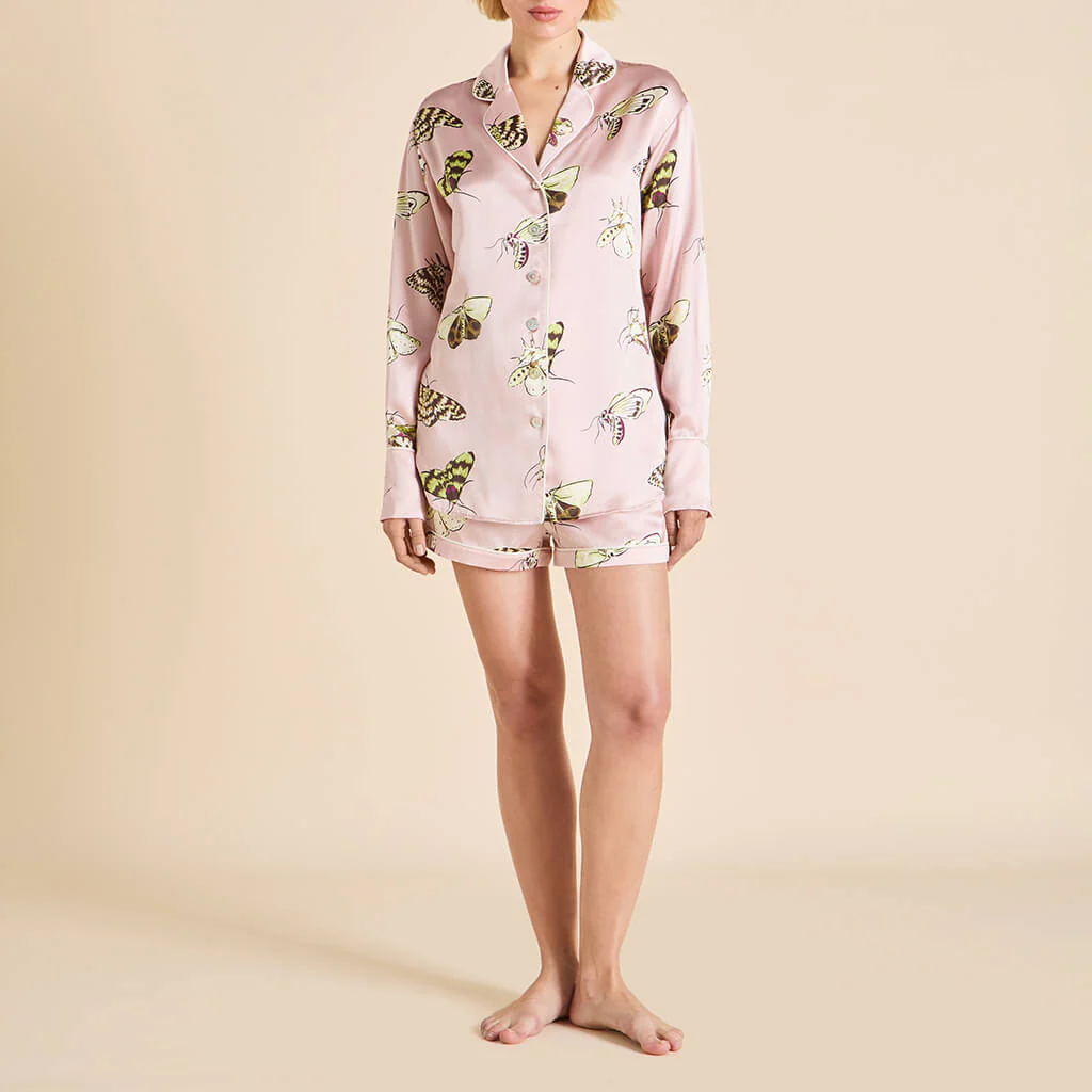 Alba Elda Pink Moth Pyjamas in Silk Satin - Image 2