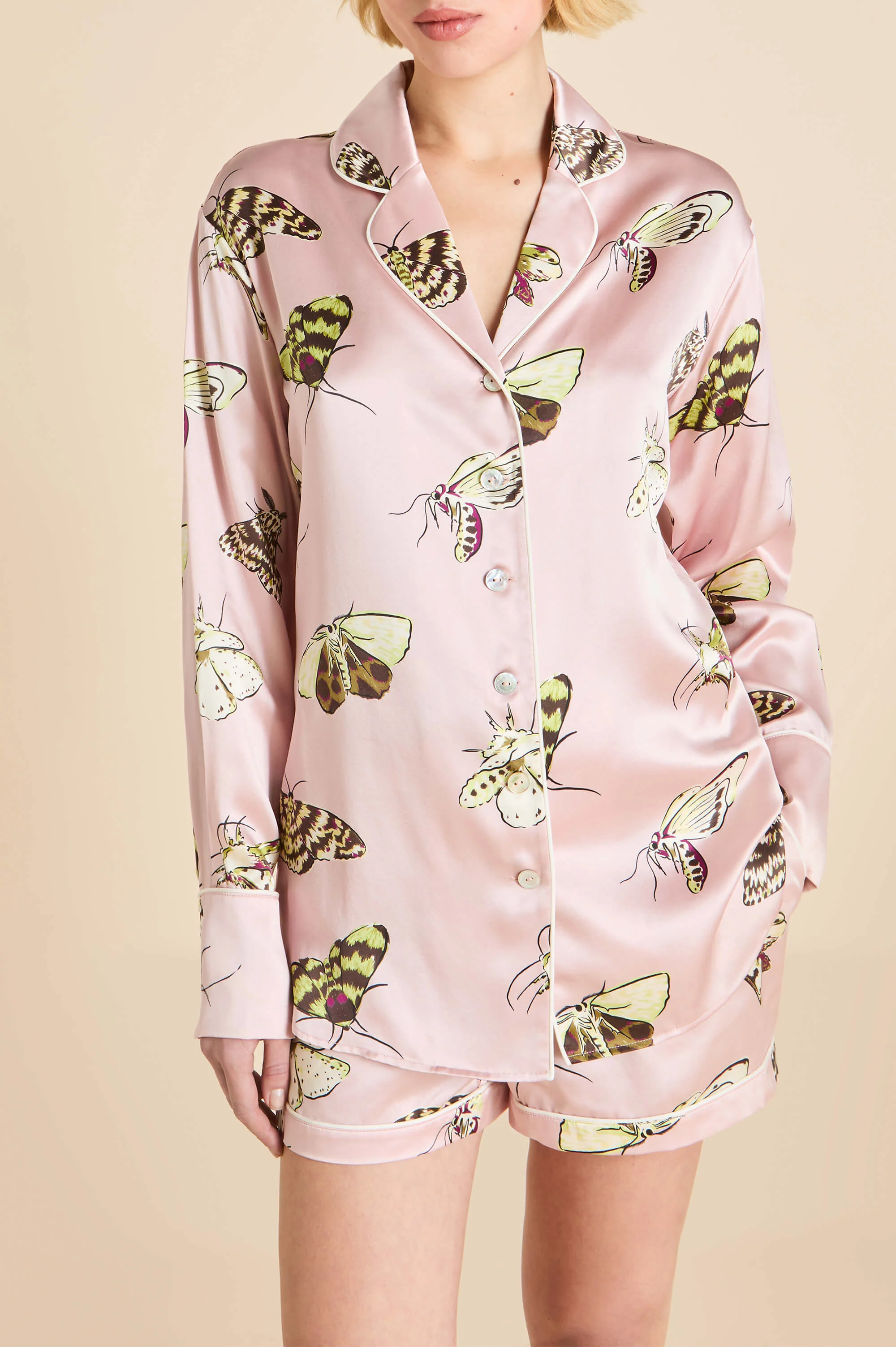 Alba Elda Pink Moth Pyjamas in Silk Satin - Image 3