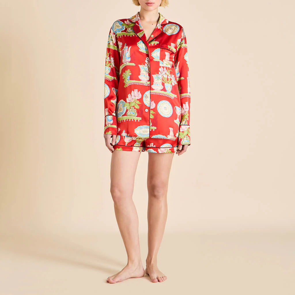 Alba Renata Red Plate Pyjamas in Silk Satin - Image 2