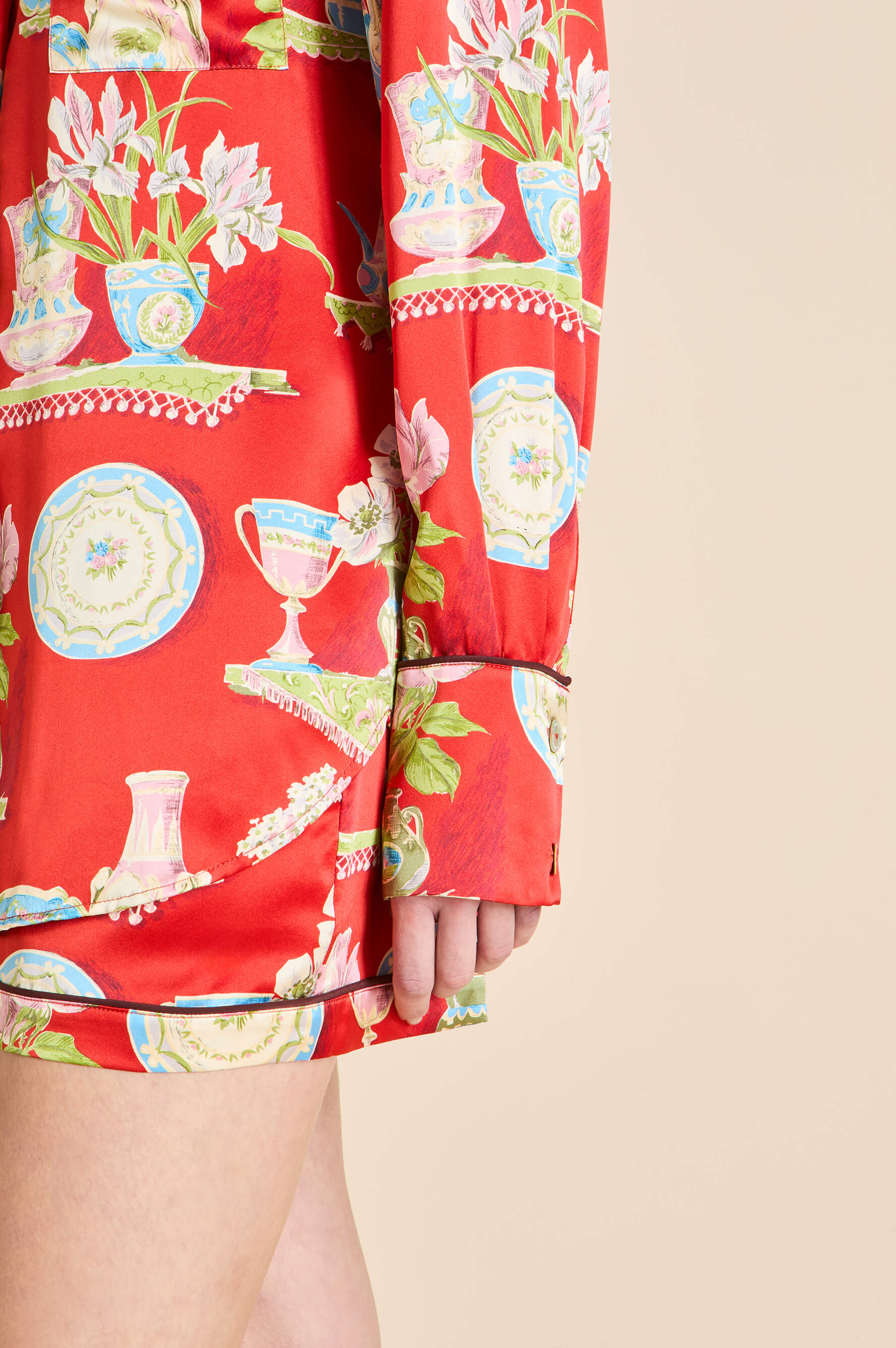 Alba Renata Red Plate Pyjamas in Silk Satin - Image 3