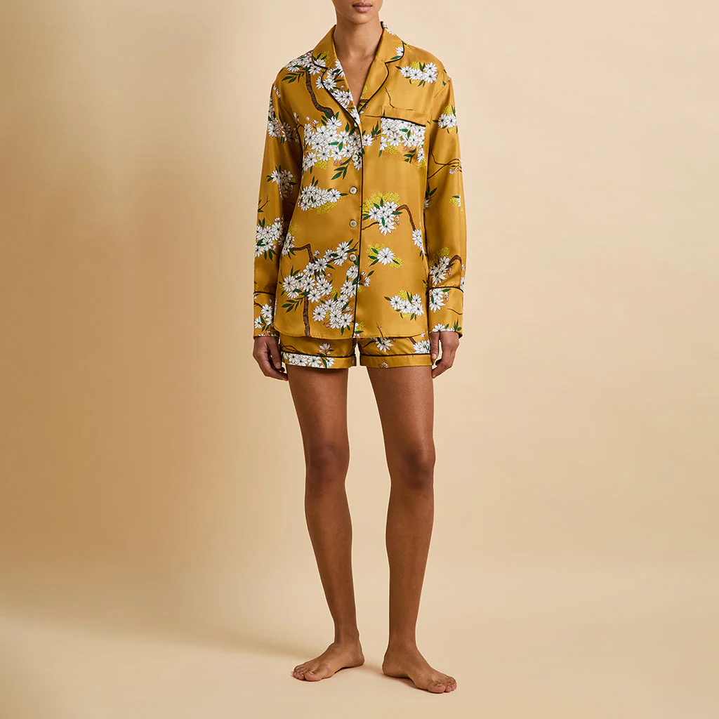 Alba Carmena Yellow Blossom Pyjamas in Silk Twill - Image 2