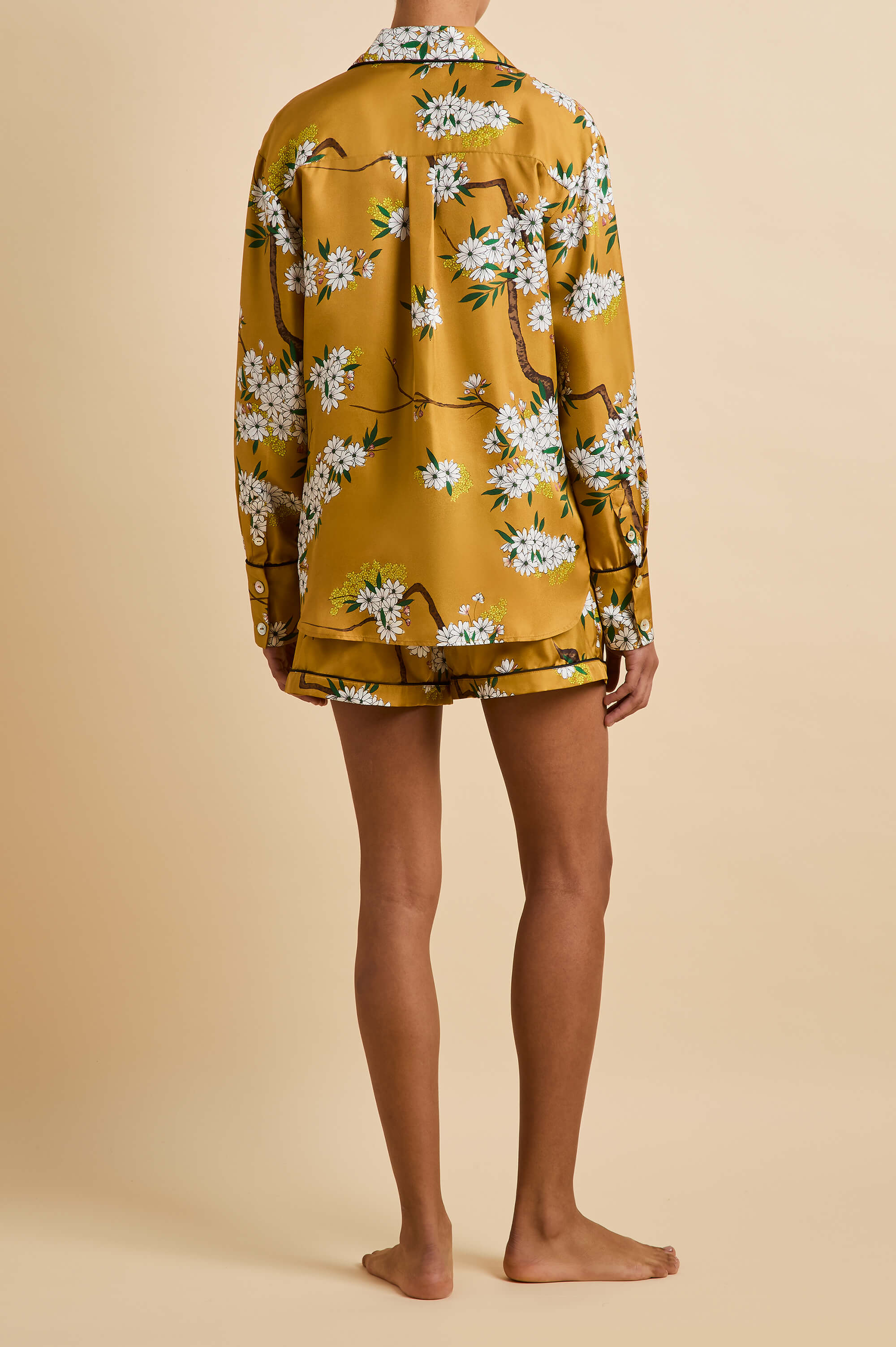 Alba Carmena Yellow Blossom Pyjamas in Silk Twill - Image 5