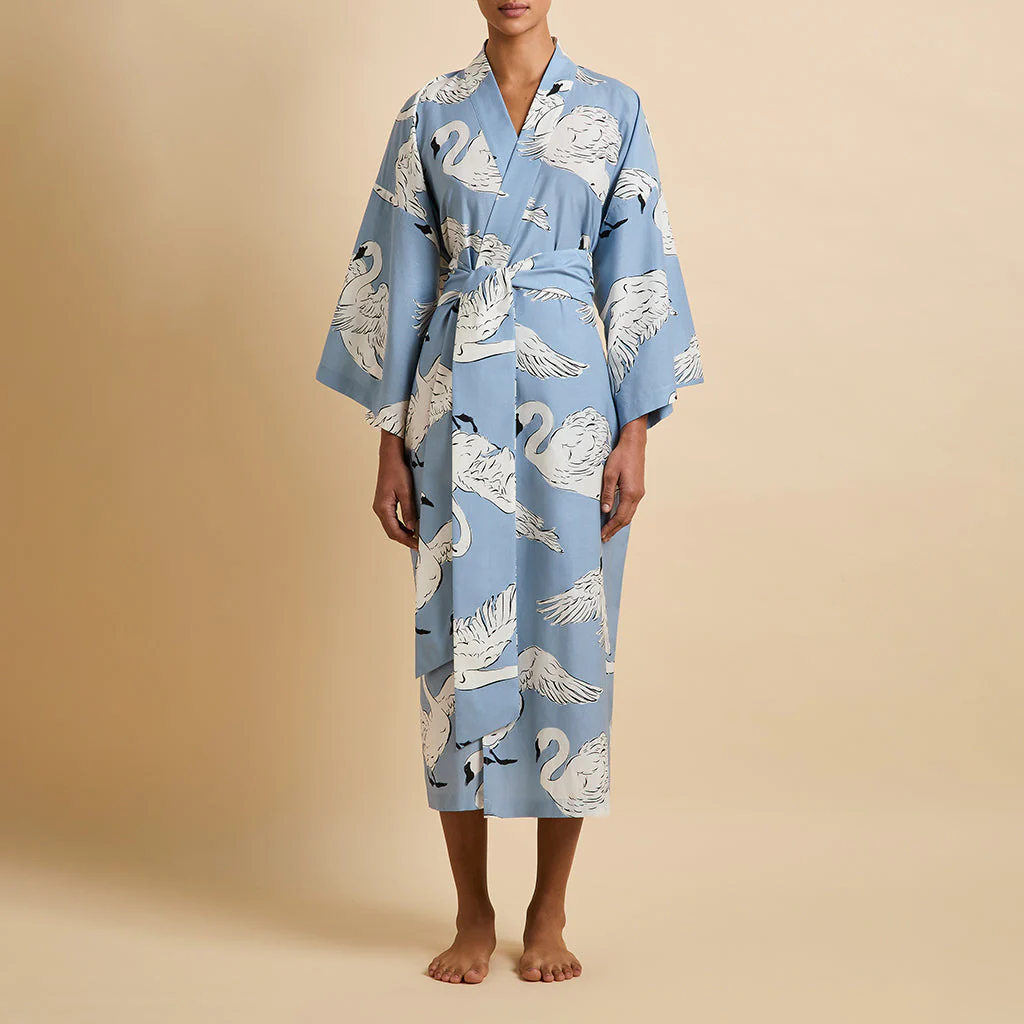 Amaya Laia Blue Swan Robe in Cotton-Silk - Image 2