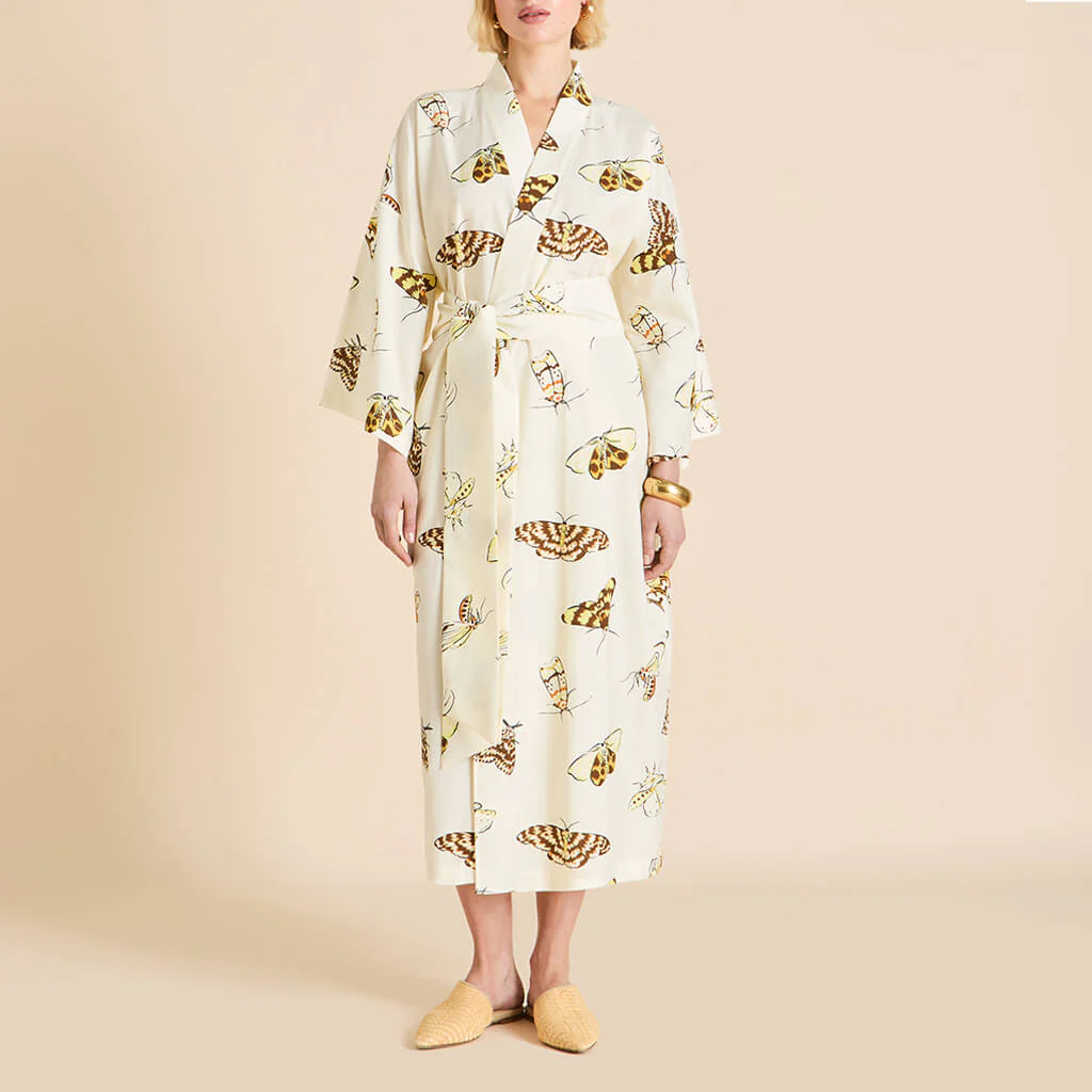 Amaya Opaline Cream Moth Robe in Cotton-Silk - Image 2