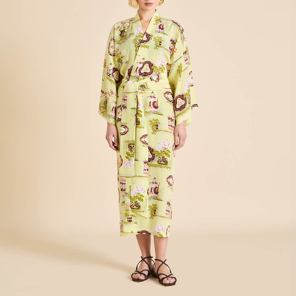 Amaya Aulenti Green Plate Robe in Silk Crêpe de Chine - Image 2