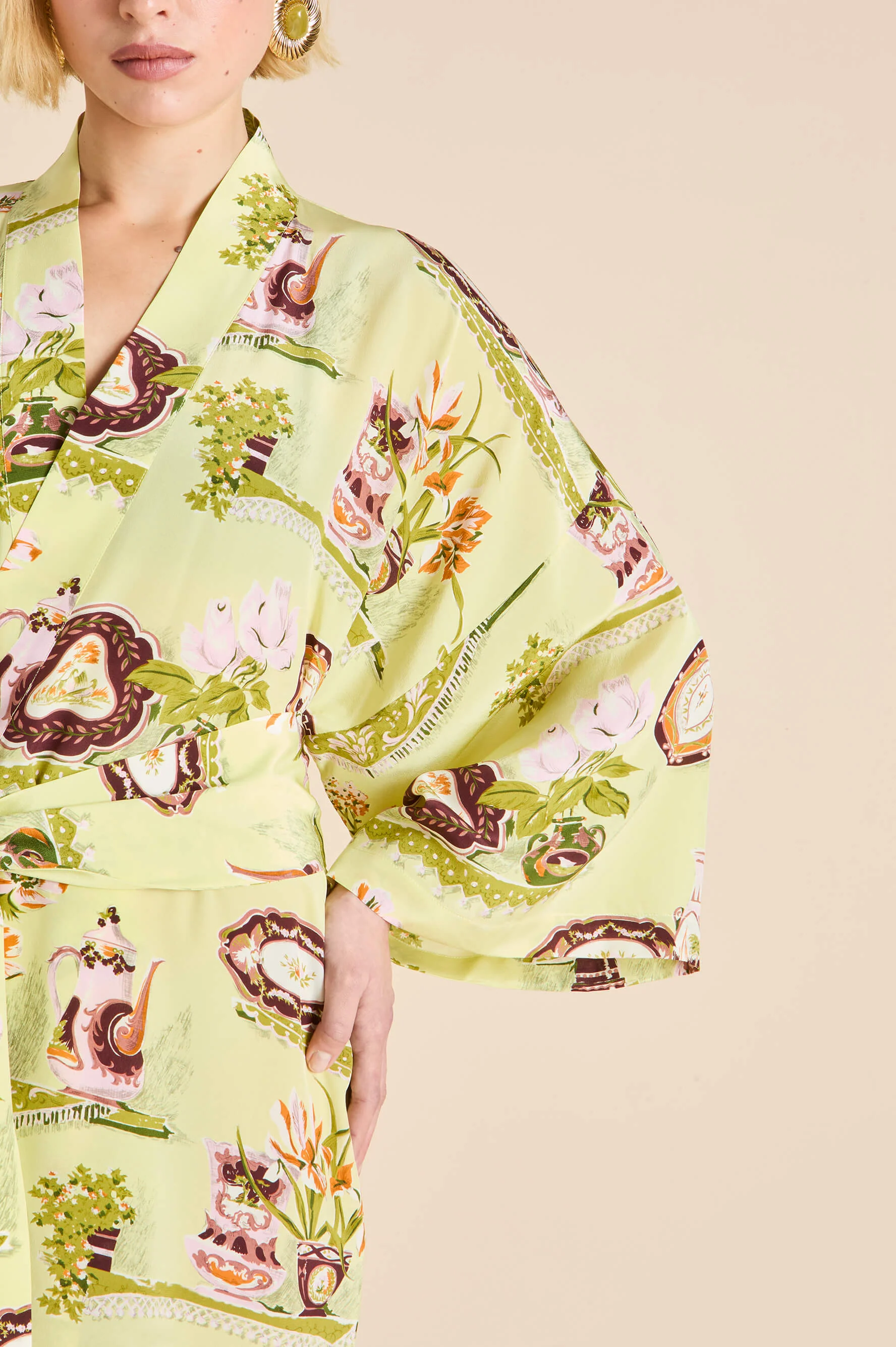 Amaya Aulenti Green Plate Robe in Silk Crêpe de Chine - Image 4