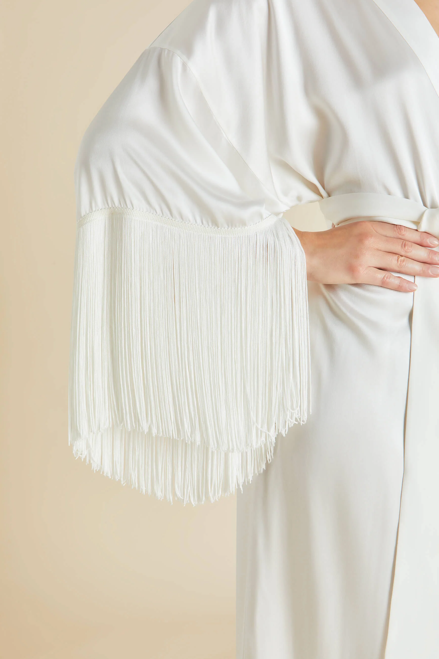 Amina Ivory Fringed Robe in Silk Satin - Image 6