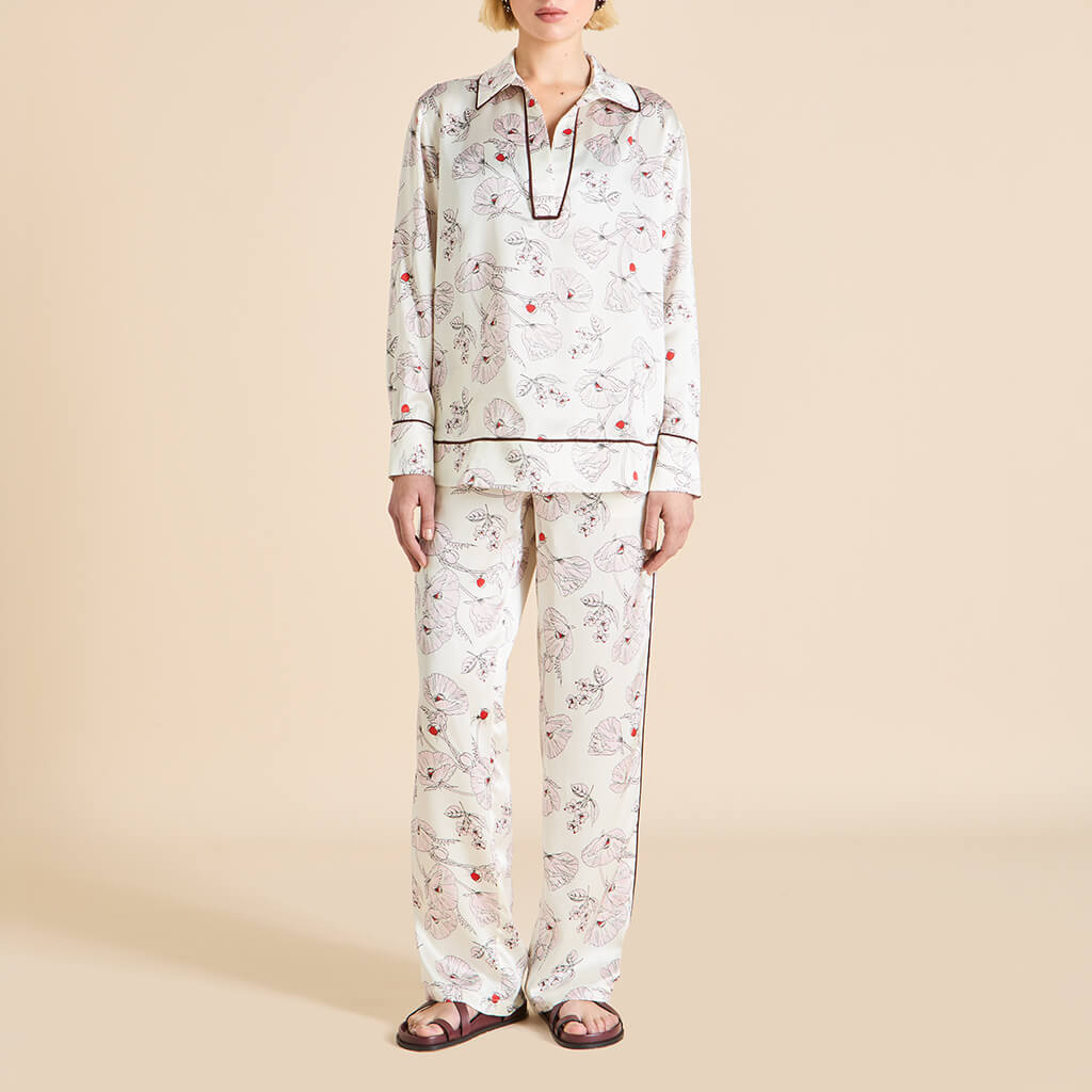 Anita Rosalia Ivory Floral Pyjamas in Silk Satin - Image 2