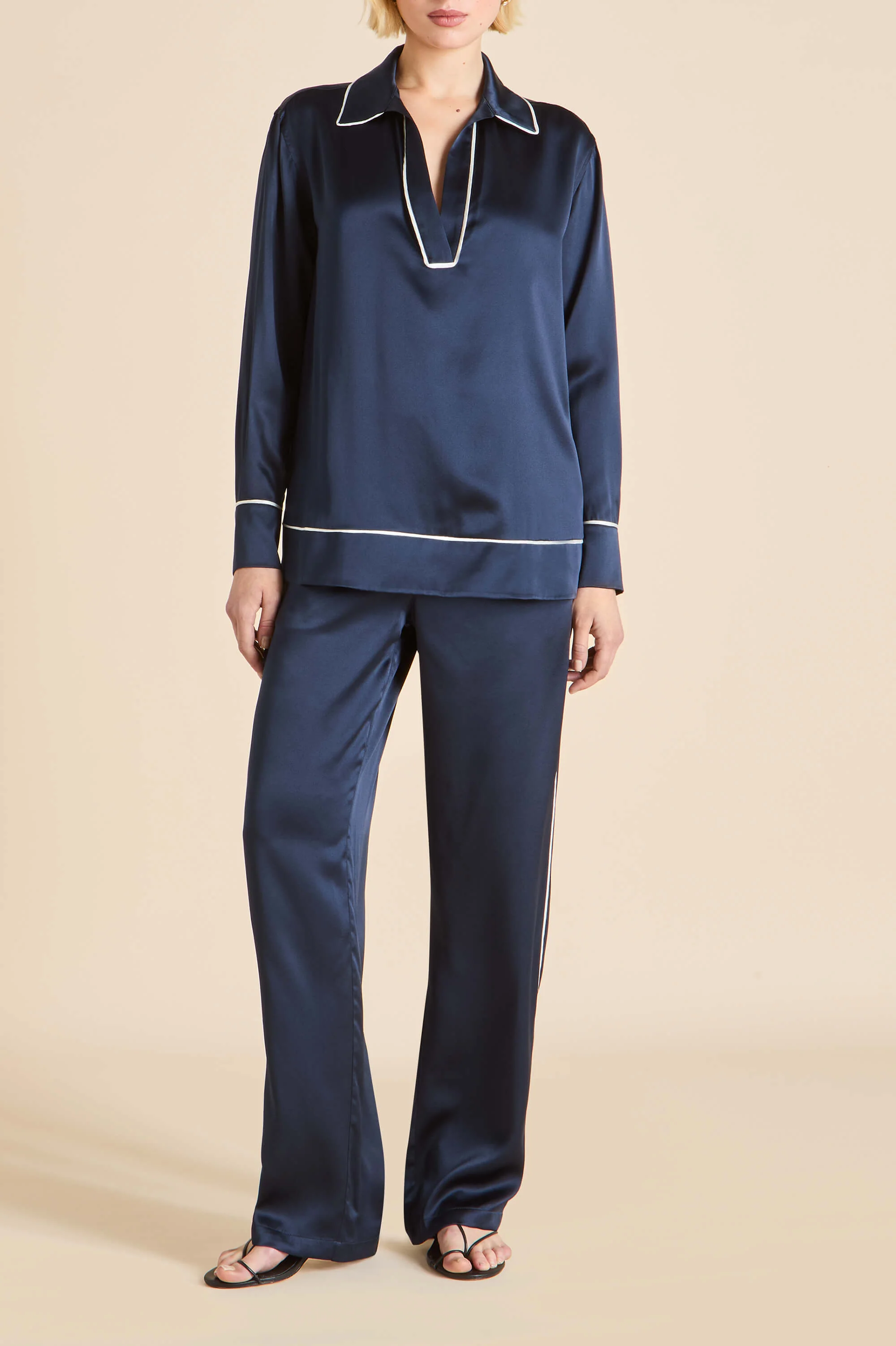 Anita Navy Pyjamas in Silk Satin