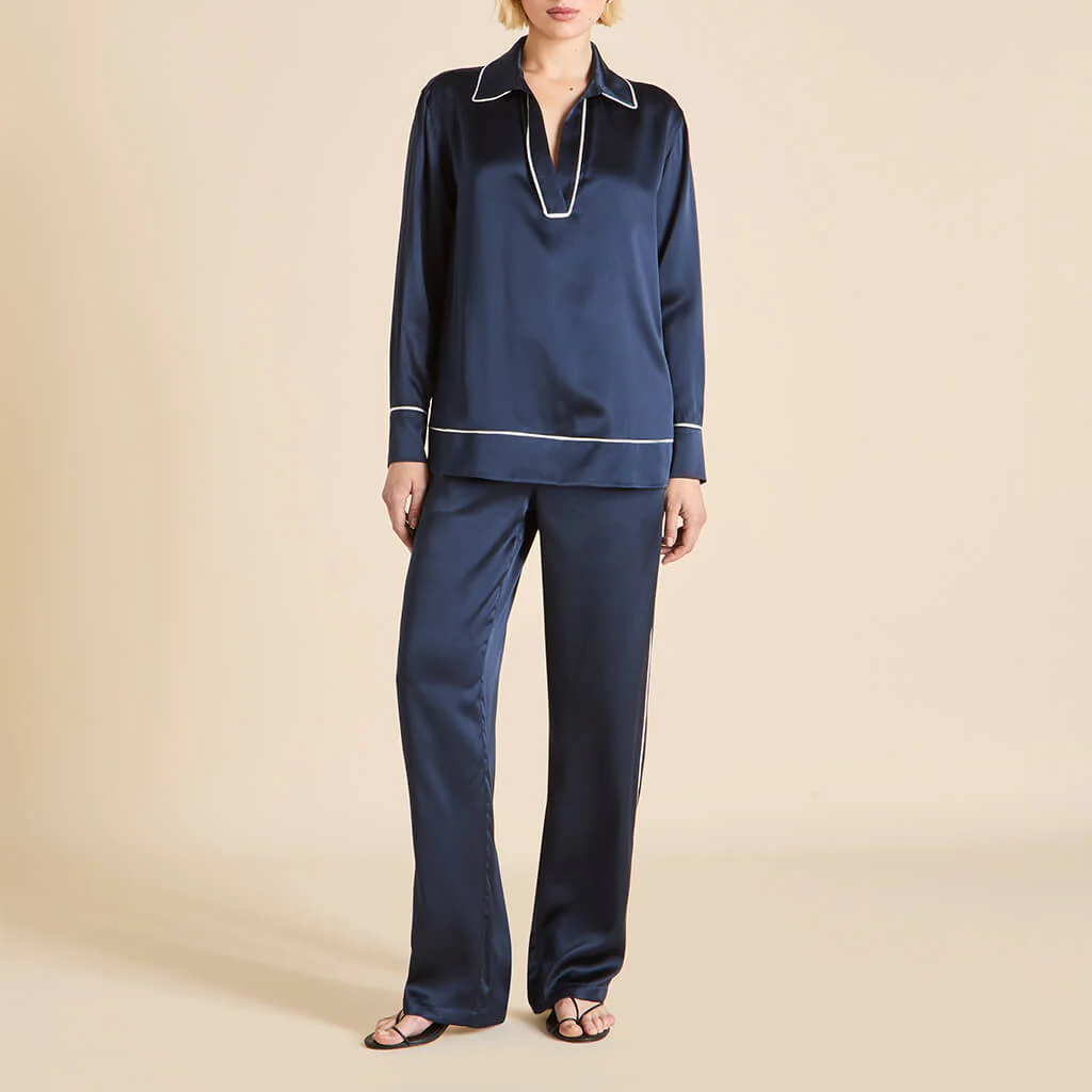 Anita Navy Pyjamas in Silk Satin - Image 2