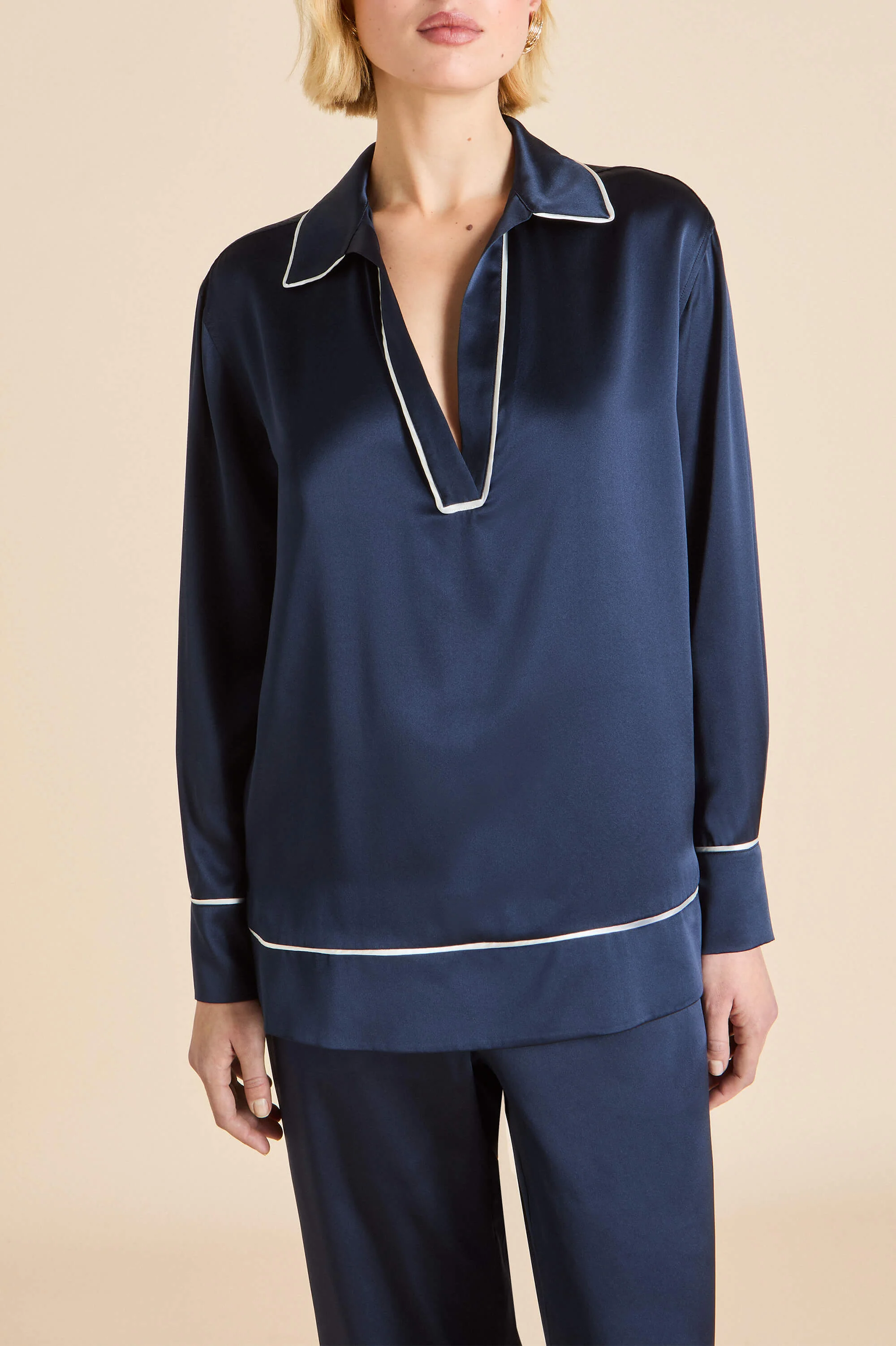 Anita Navy Pyjamas in Silk Satin - Image 3
