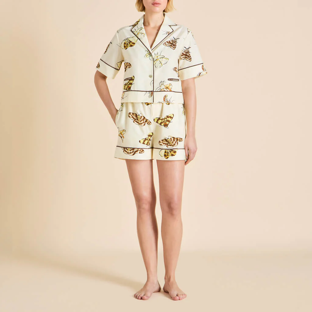 Arletty Opaline Cream Moth Pyjamas in Cotton-Silk - Image 2