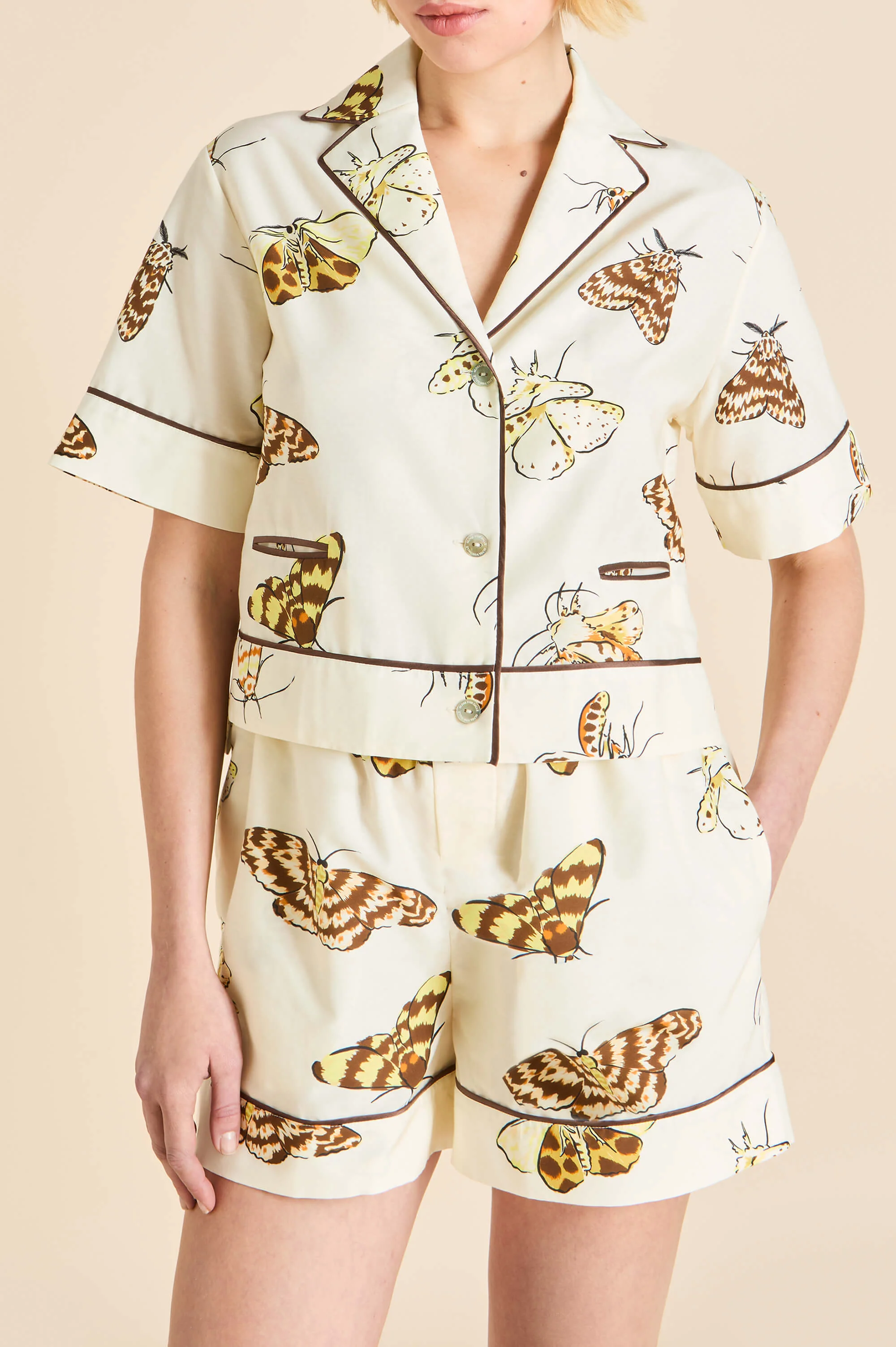 Arletty Opaline Cream Moth Pyjamas in Cotton-Silk - Image 3