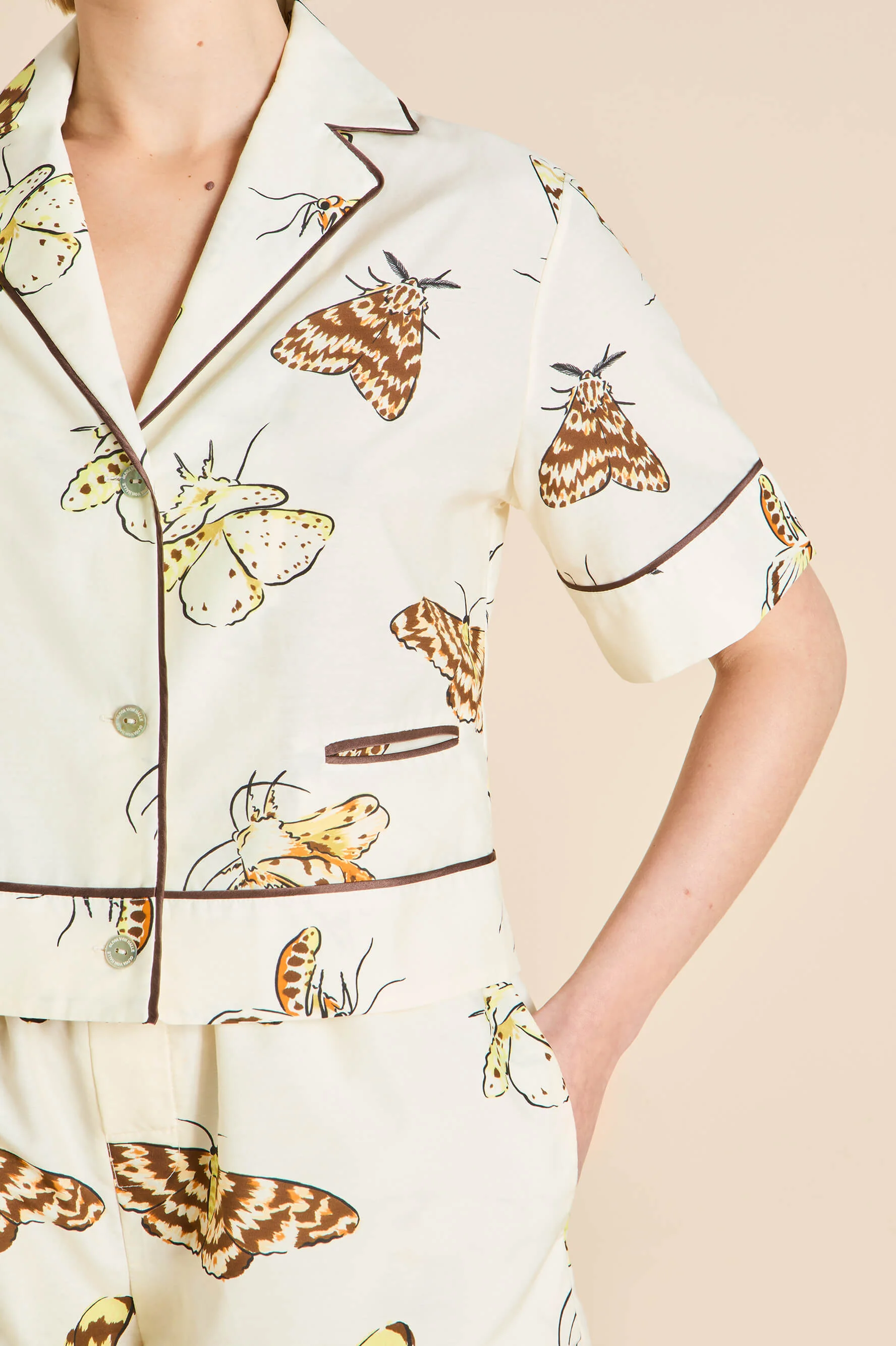 Arletty Opaline Cream Moth Pyjamas in Cotton-Silk - Image 5