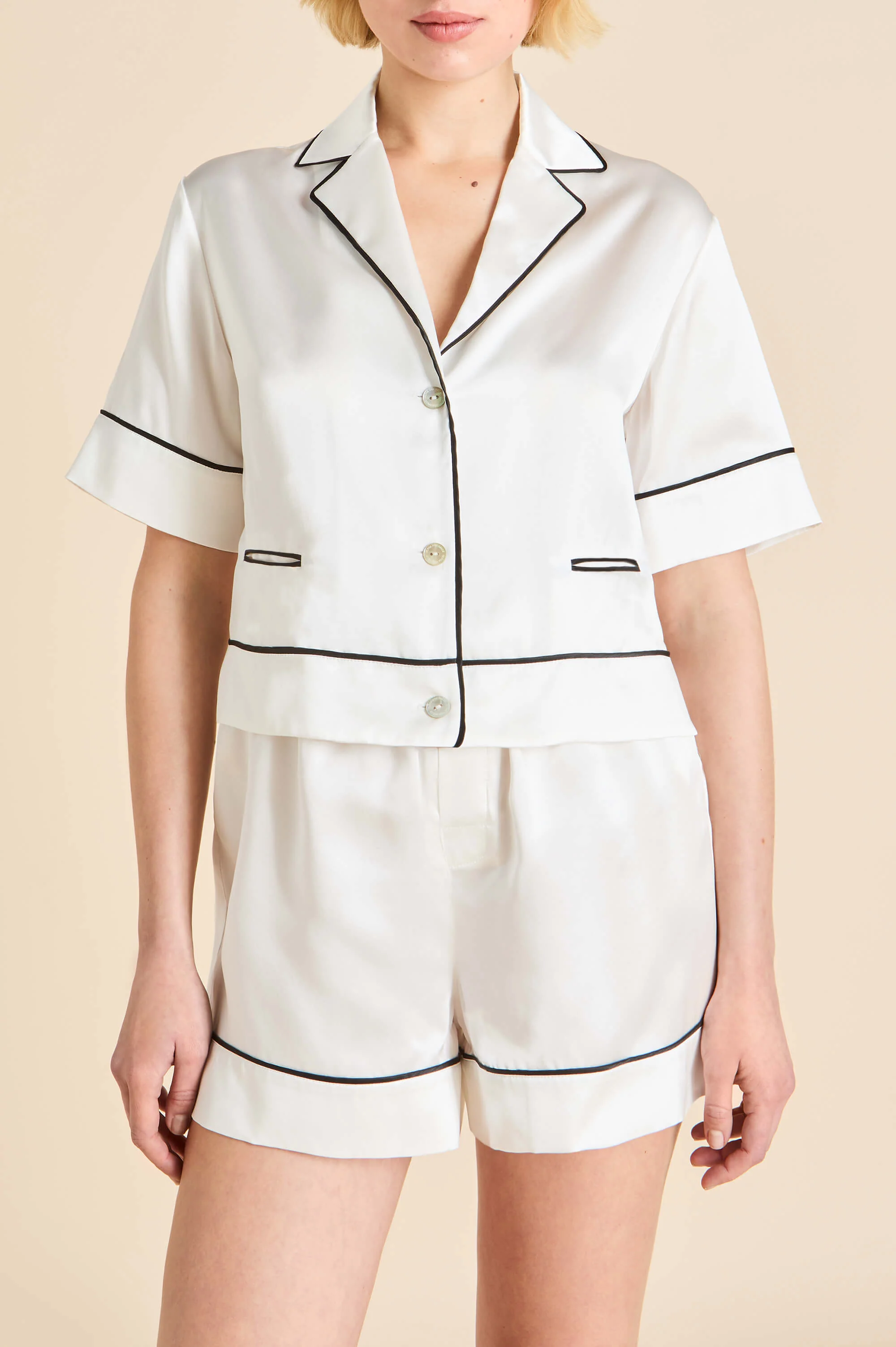 Arletty Ivory Pyjamas in Silk Satin - Image 3