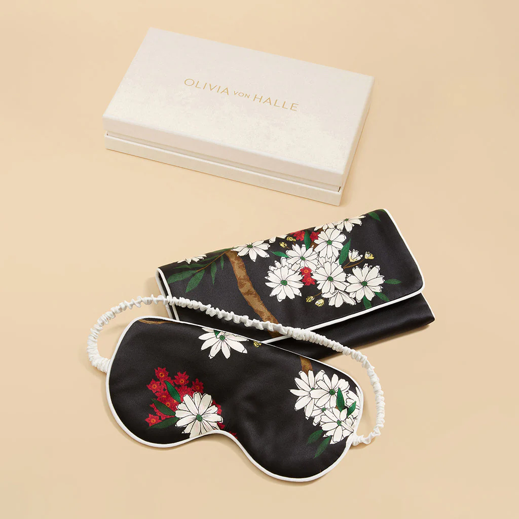 Audrey René Black Blossom Eye Mask in Silk Satin - Image 2