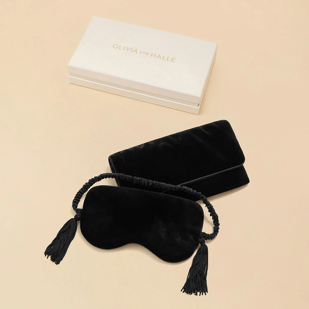 Audrey Valentina Black Fringe Eye Mask in Silk Velvet - Image 2