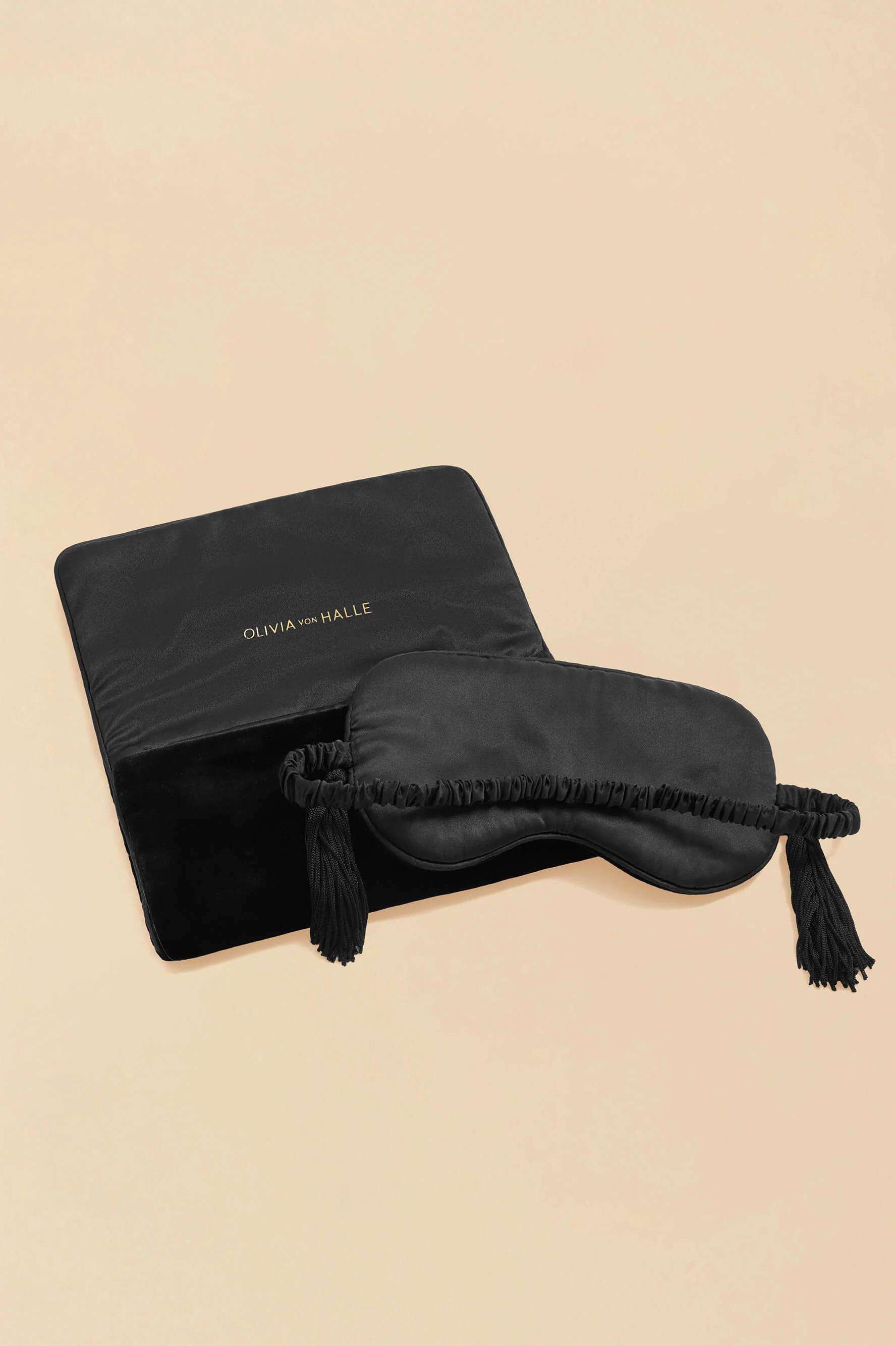 Audrey Valentina Black Fringe Eye Mask in Silk Velvet - Image 3