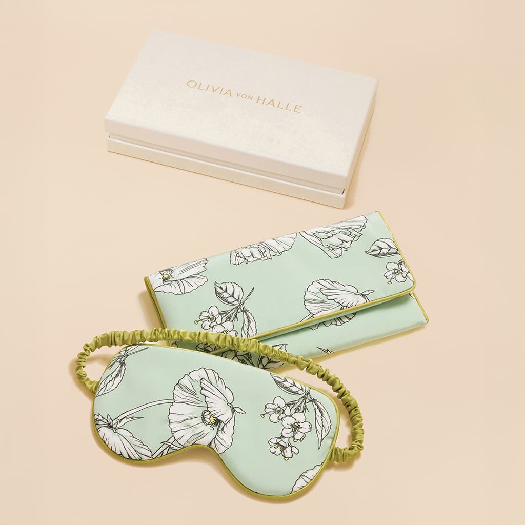 Audrey Delfina Green Floral Eye Mask in Silk Crêpe de Chine - Image 2