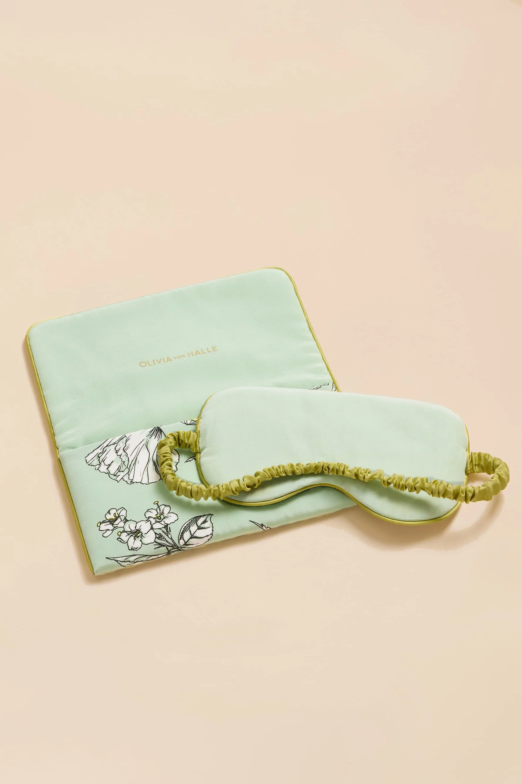 Audrey Delfina Green Floral Eye Mask in Silk Crêpe de Chine - Image 3