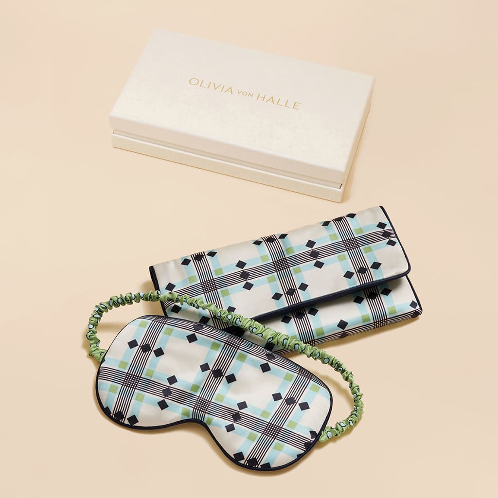 Audrey Cini Green Geometric Eye Mask in Silk Satin - Image 2