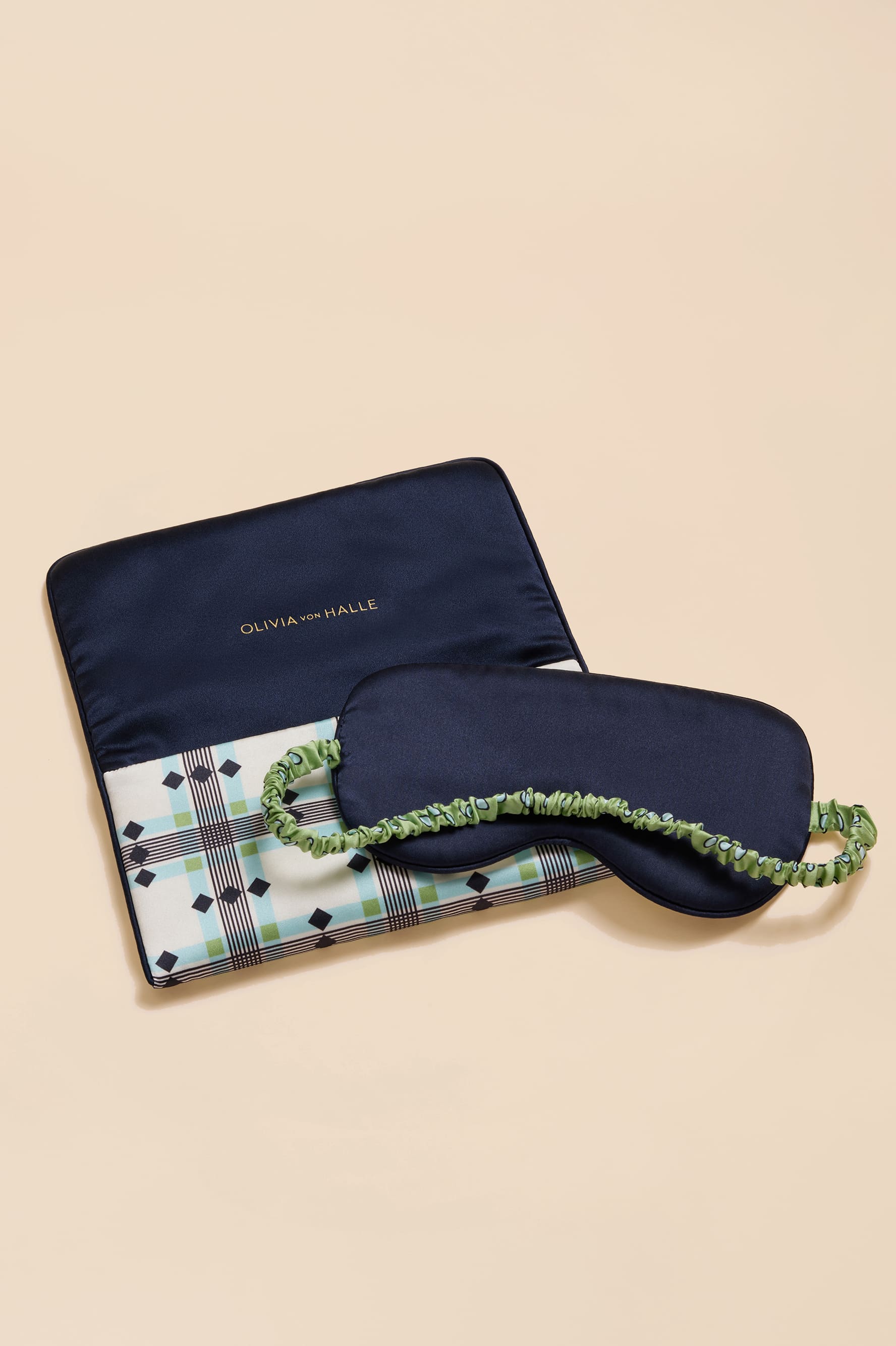 Audrey Cini Green Geometric Eye Mask in Silk Satin - Image 3