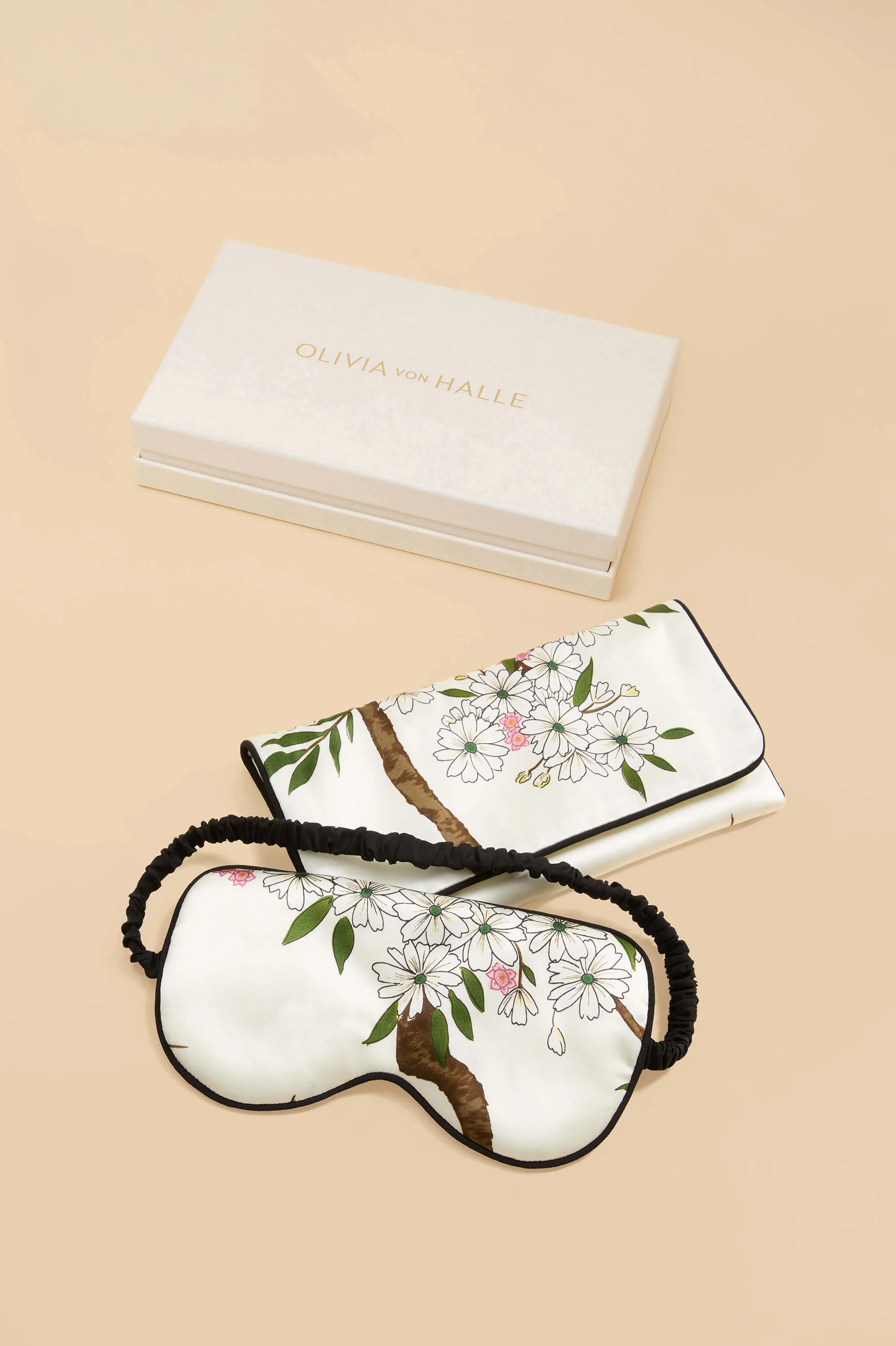 Audrey Ana Ivory Blossom Eye Mask in Silk Satin