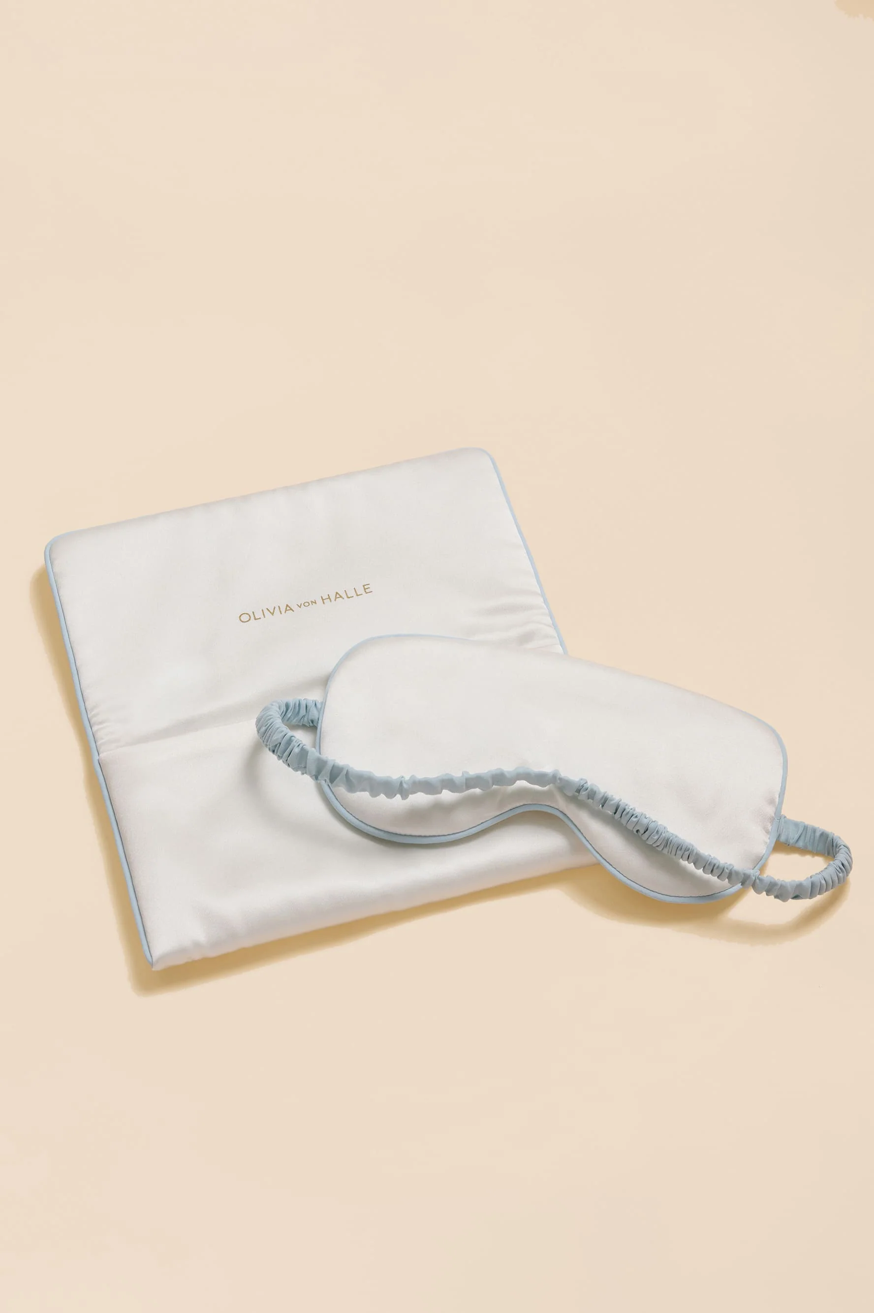 Audrey Ivory Powder Blue Eye Mask in Silk Satin - Image 3