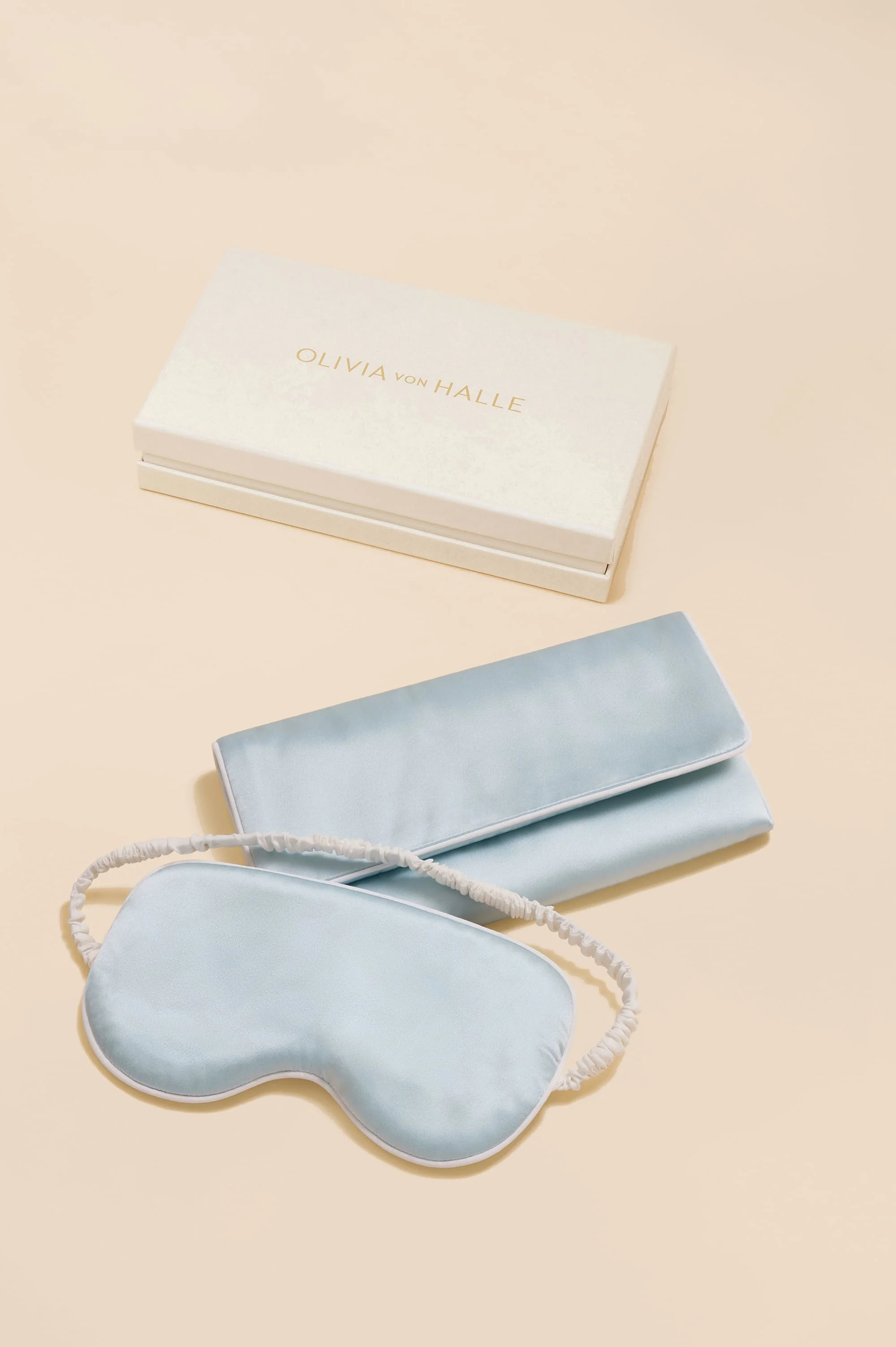 Audrey Powder Blue Ivory Eye Mask in Silk Satin