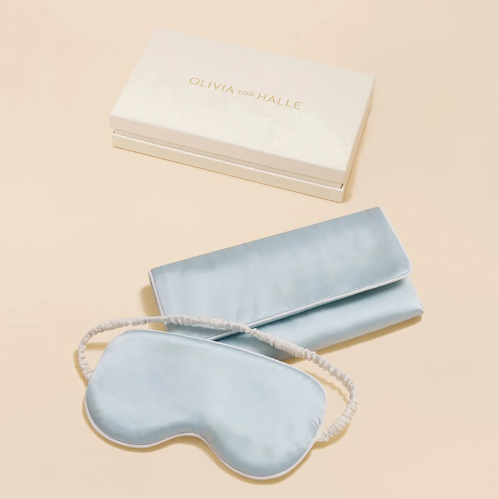 Audrey Powder Blue Ivory Eye Mask in Silk Satin - Image 2