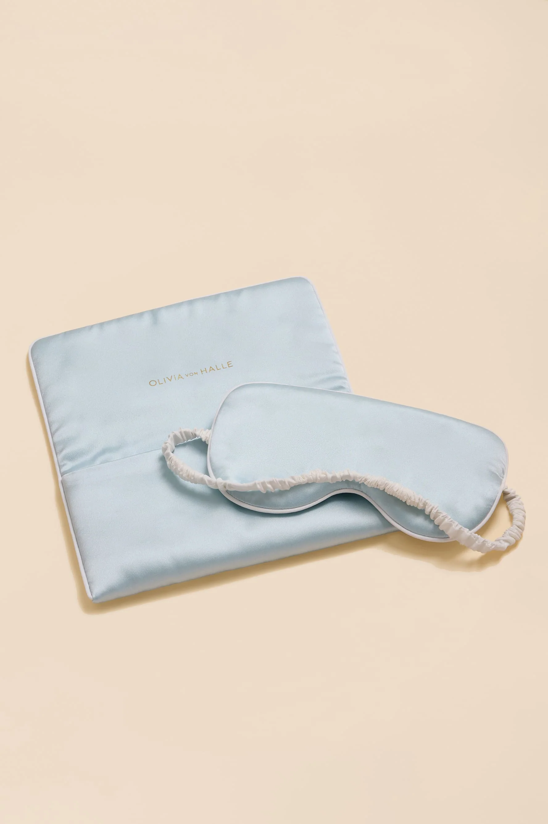 Audrey Powder Blue Ivory Eye Mask in Silk Satin - Image 3