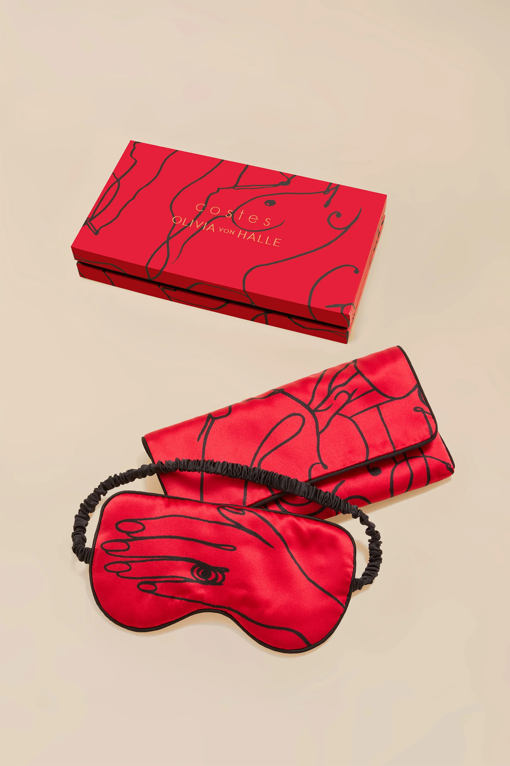 Audrey Costes Red Figures Eye Mask in Silk Satin