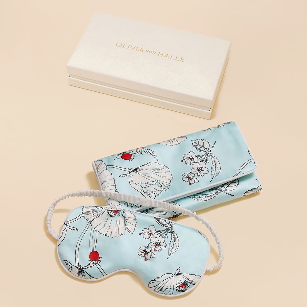Audrey Serafina Blue Floral Eye Mask in Silk Satin - Image 2