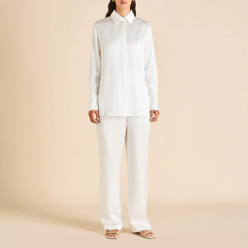 Bacall Ivory Pyjamas in Silk Satin - Image 2