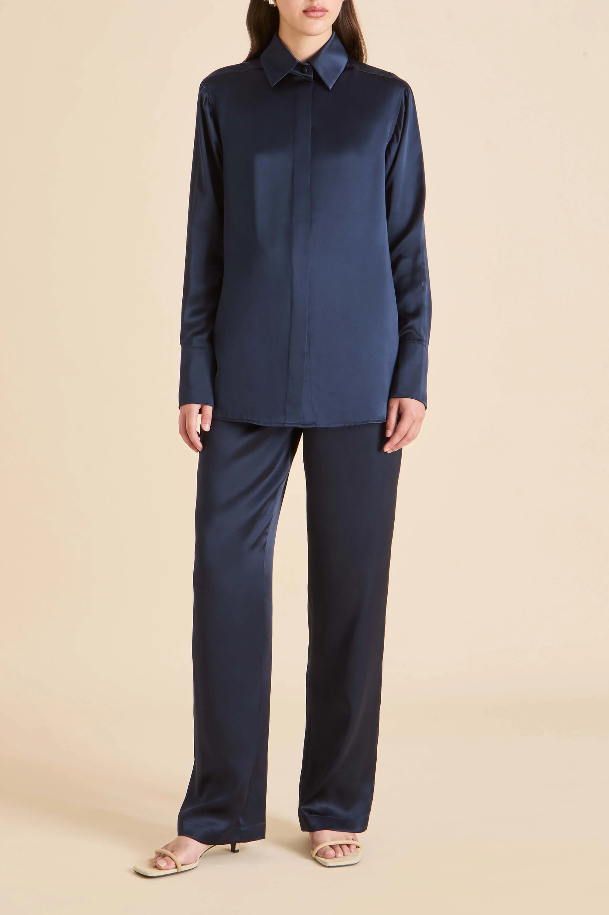 Bacall Navy Pyjamas in Silk Satin