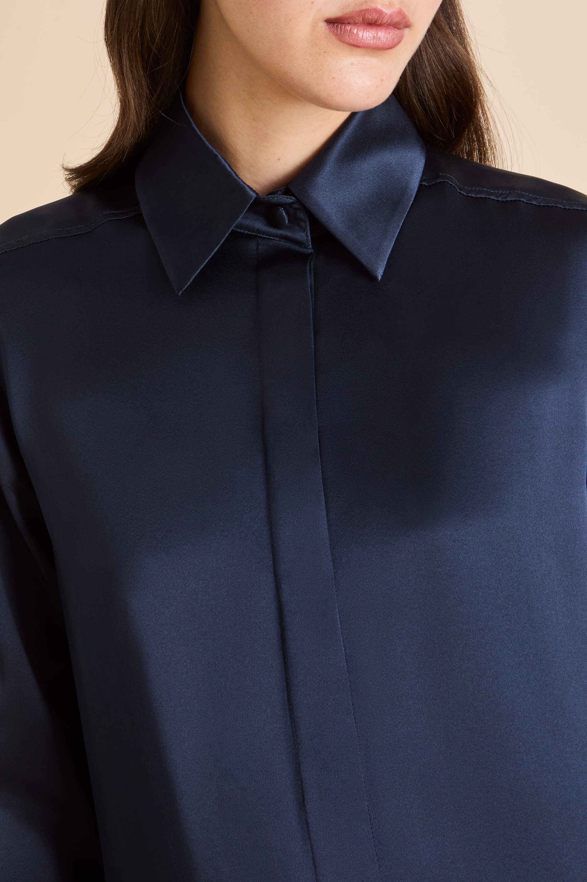 Bacall Navy Pyjamas in Silk Satin - Image 3