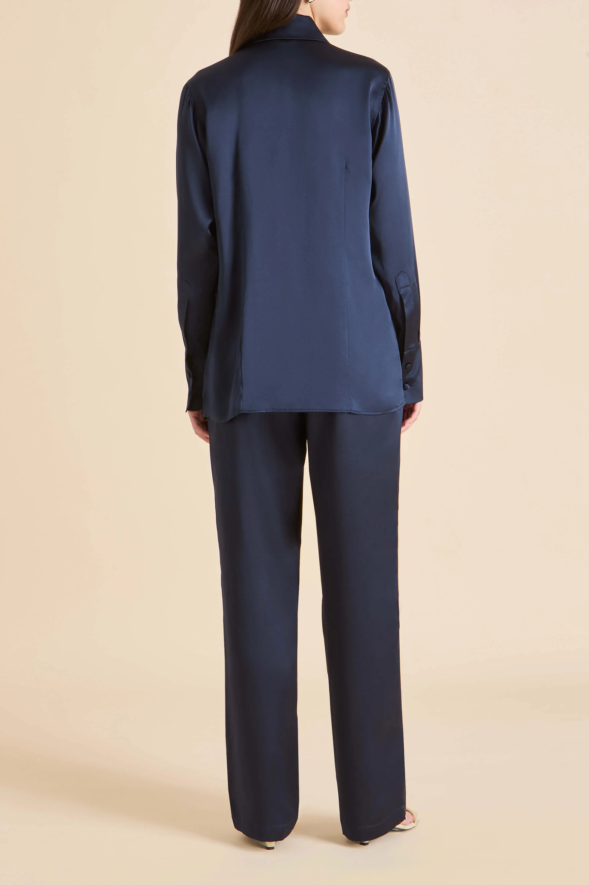 Bacall Navy Pyjamas in Silk Satin - Image 4