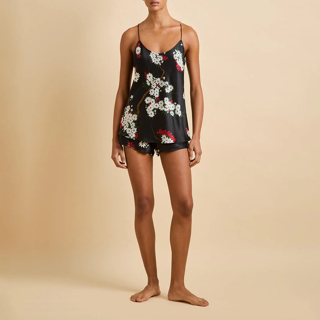 Bella René Black Blossom Camisole Set in Silk Satin - Image 2