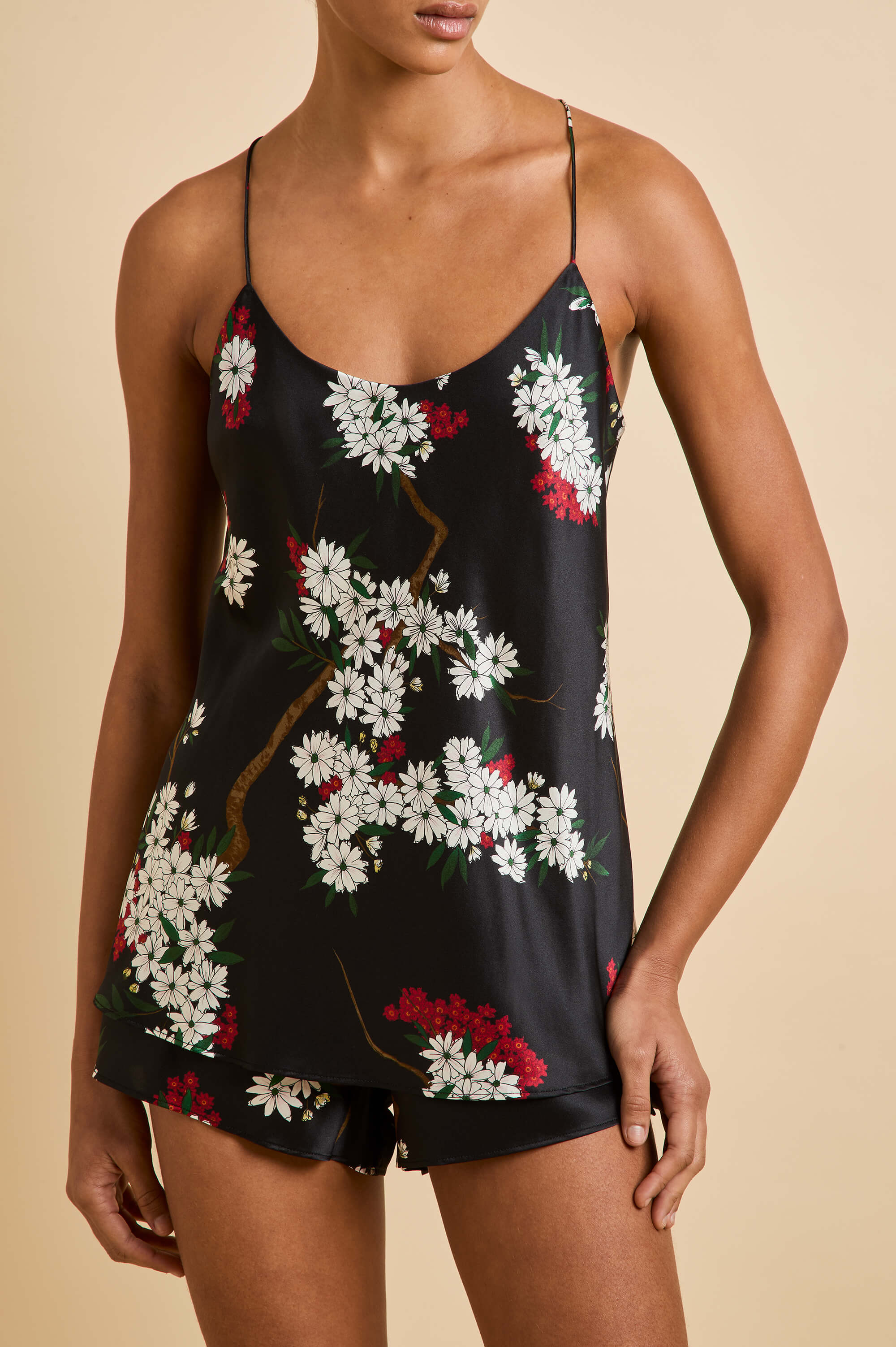 Bella René Black Blossom Camisole Set in Silk Satin - Image 3