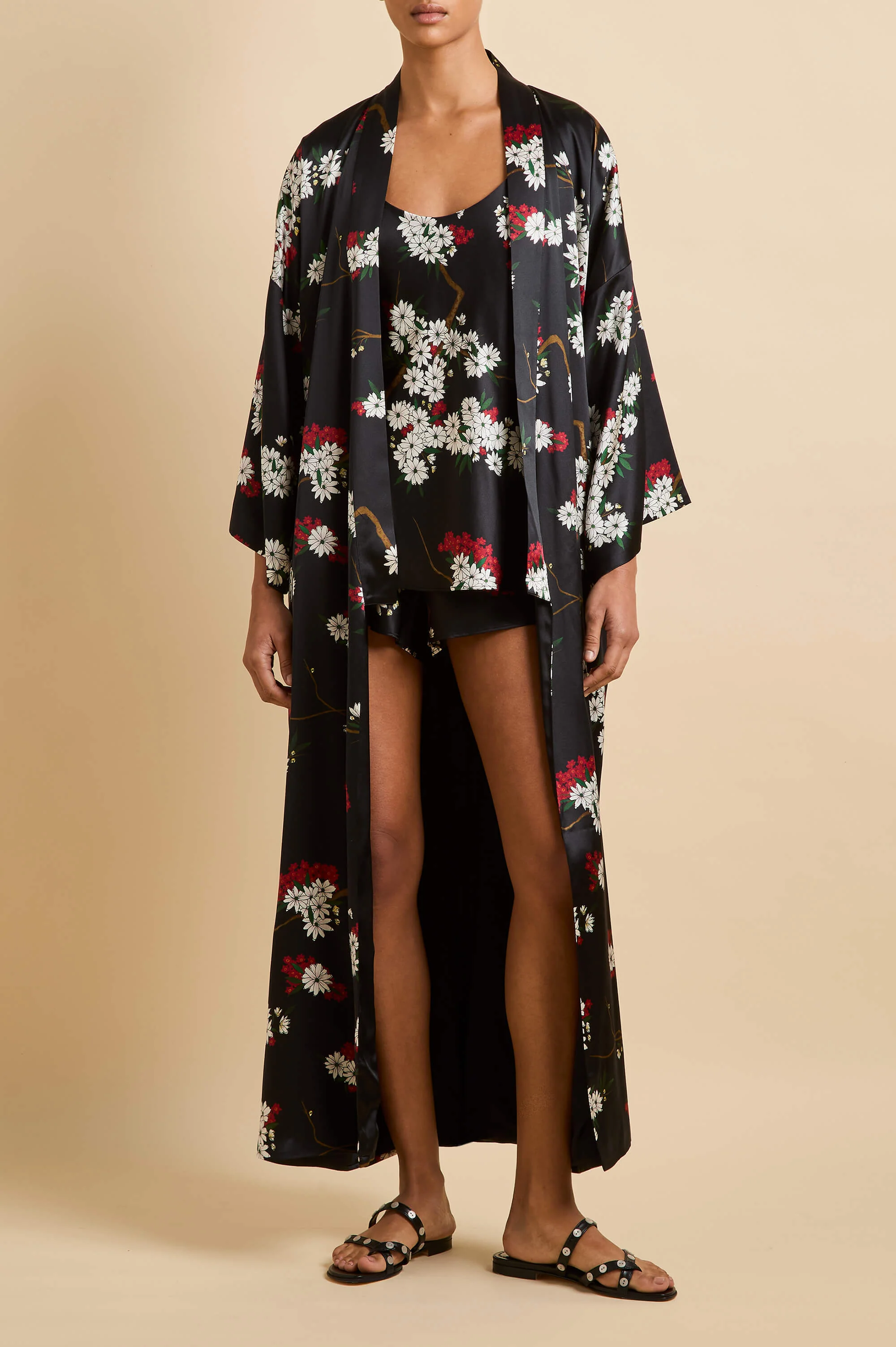 Bella René Black Blossom Camisole Set in Silk Satin - Image 6