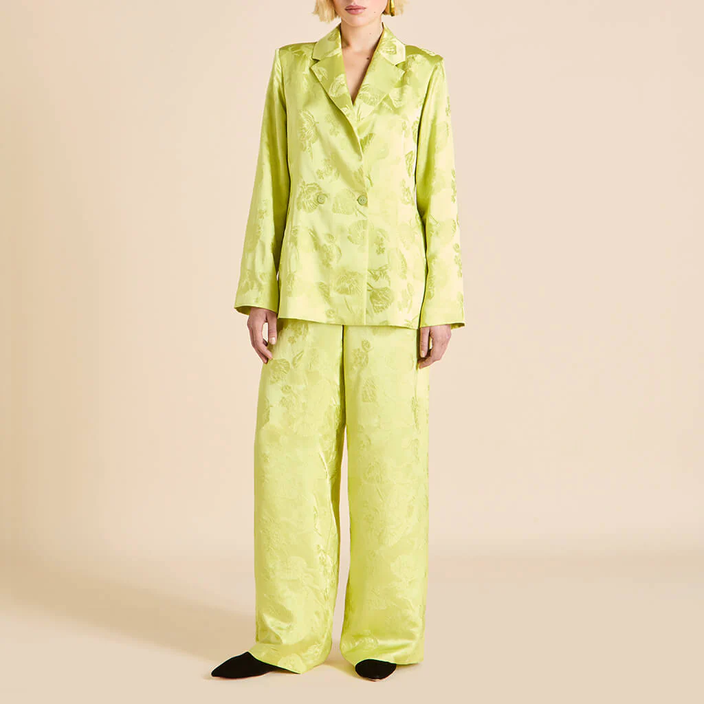 Bianca Ludovica Green Floral Pyjamas in Silk Jacquard - Image 2