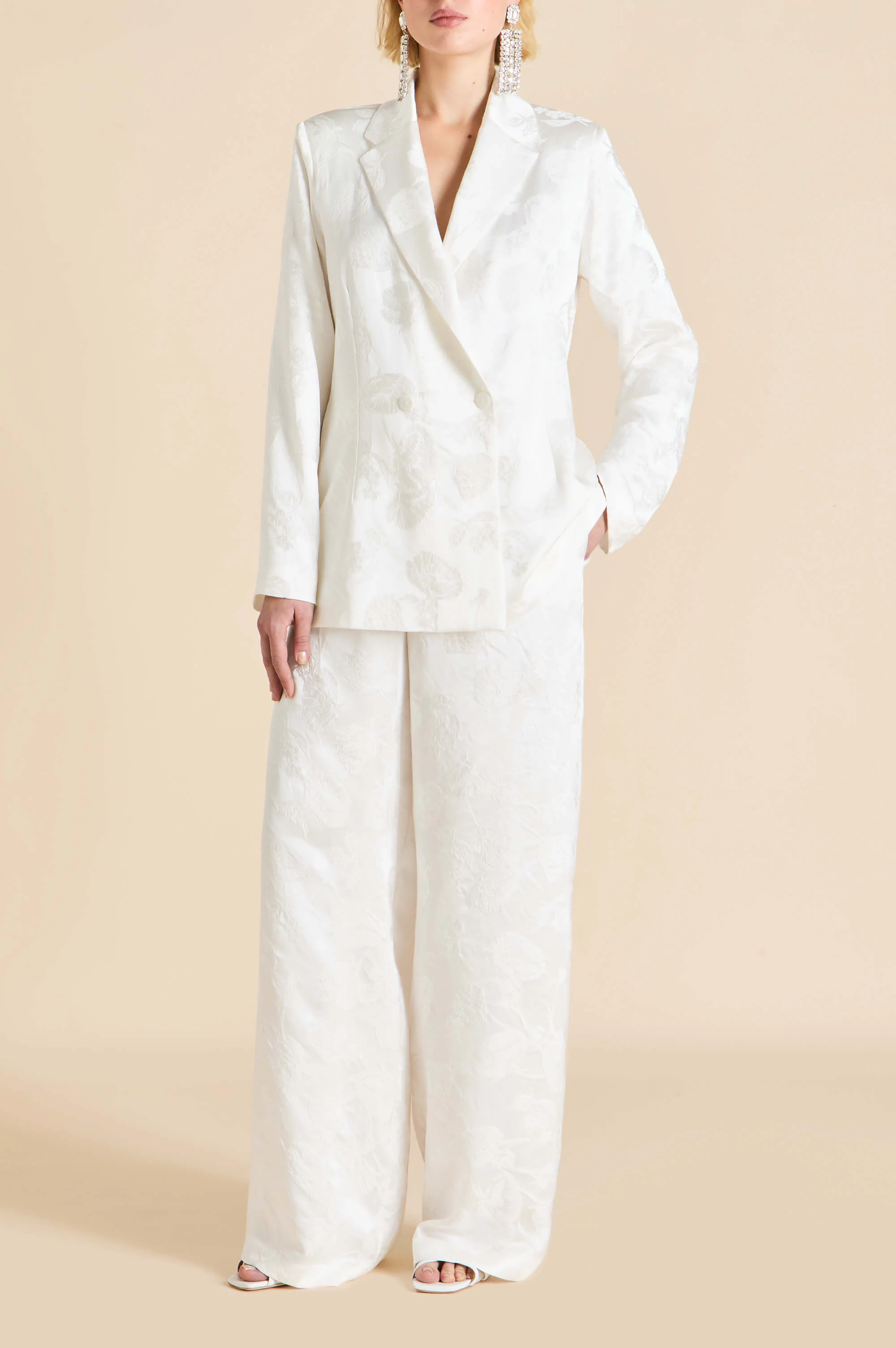 Bianca Liliana Ivory Floral Pyjamas in Silk Jacquard