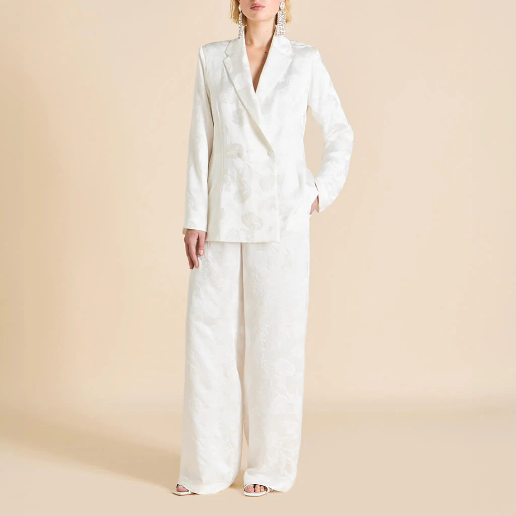 Bianca Liliana Ivory Floral Pyjamas in Silk Jacquard - Image 2