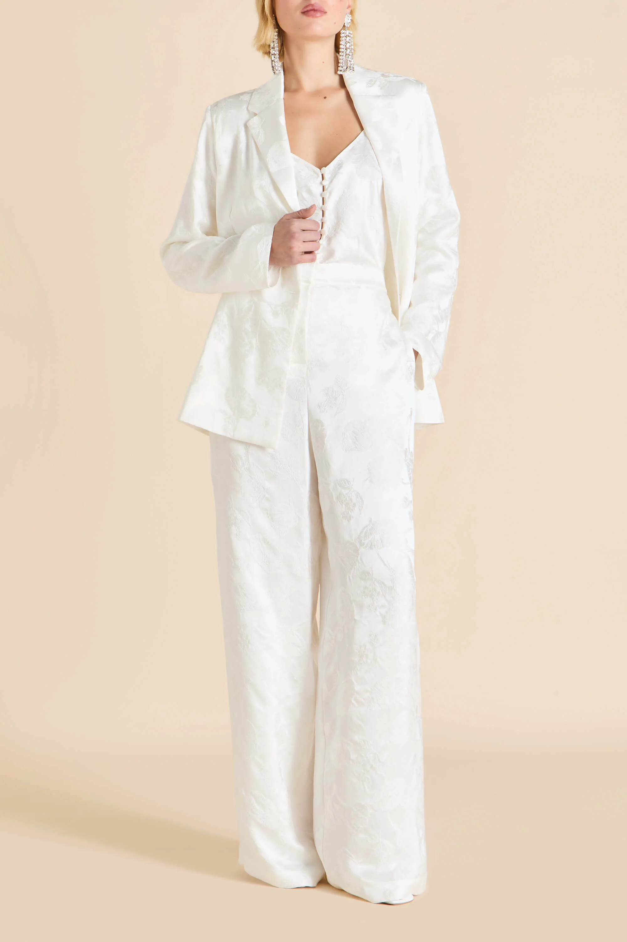 Bianca Liliana Ivory Floral Pyjamas in Silk Jacquard - Image 6