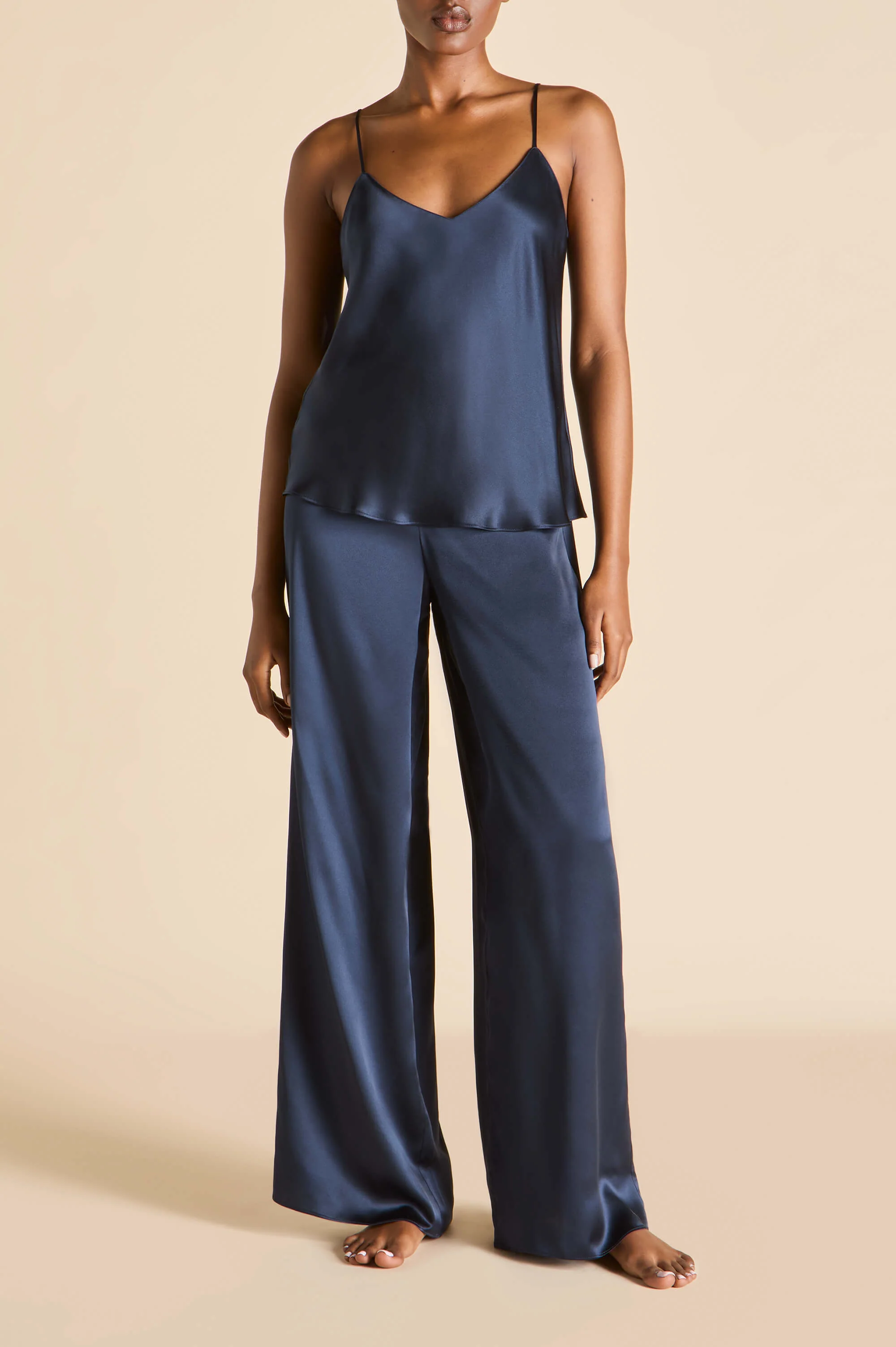 Bliss Navy Camisole Set in Silk Satin - Image 3